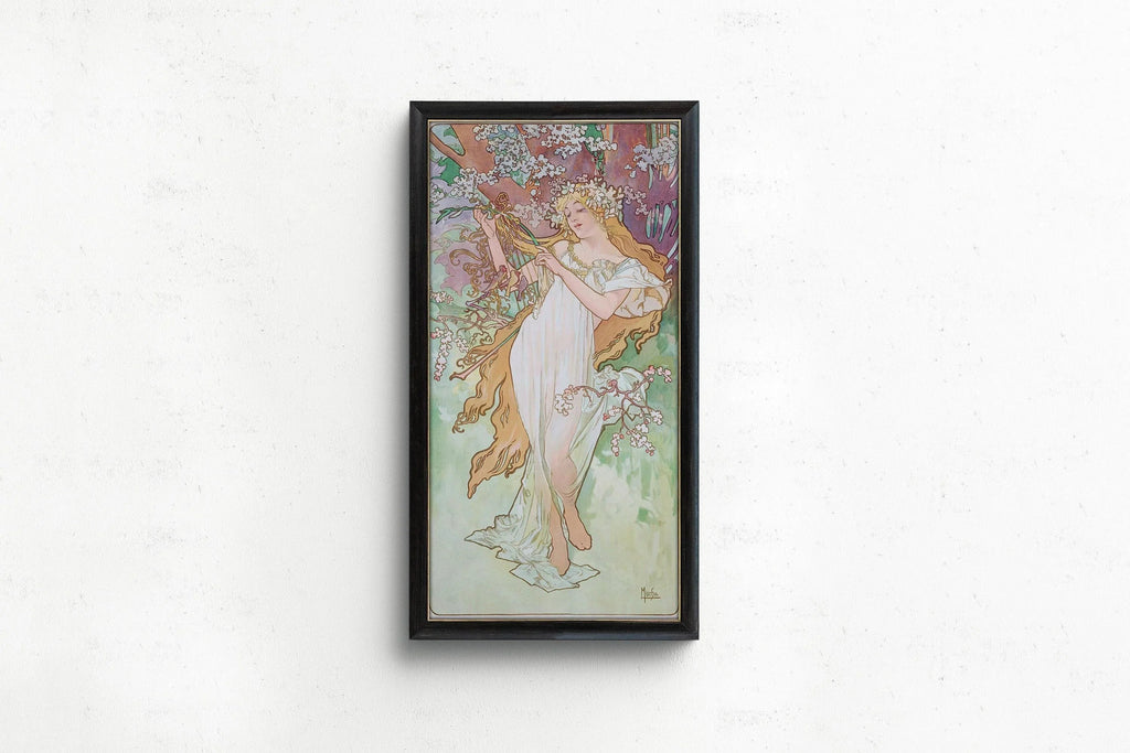 Alphonse Mucha - Les Saisons (Printemps/Printemps) | vintage Narrow Vertical Art (disponible encadré ou non encadré) 2x1