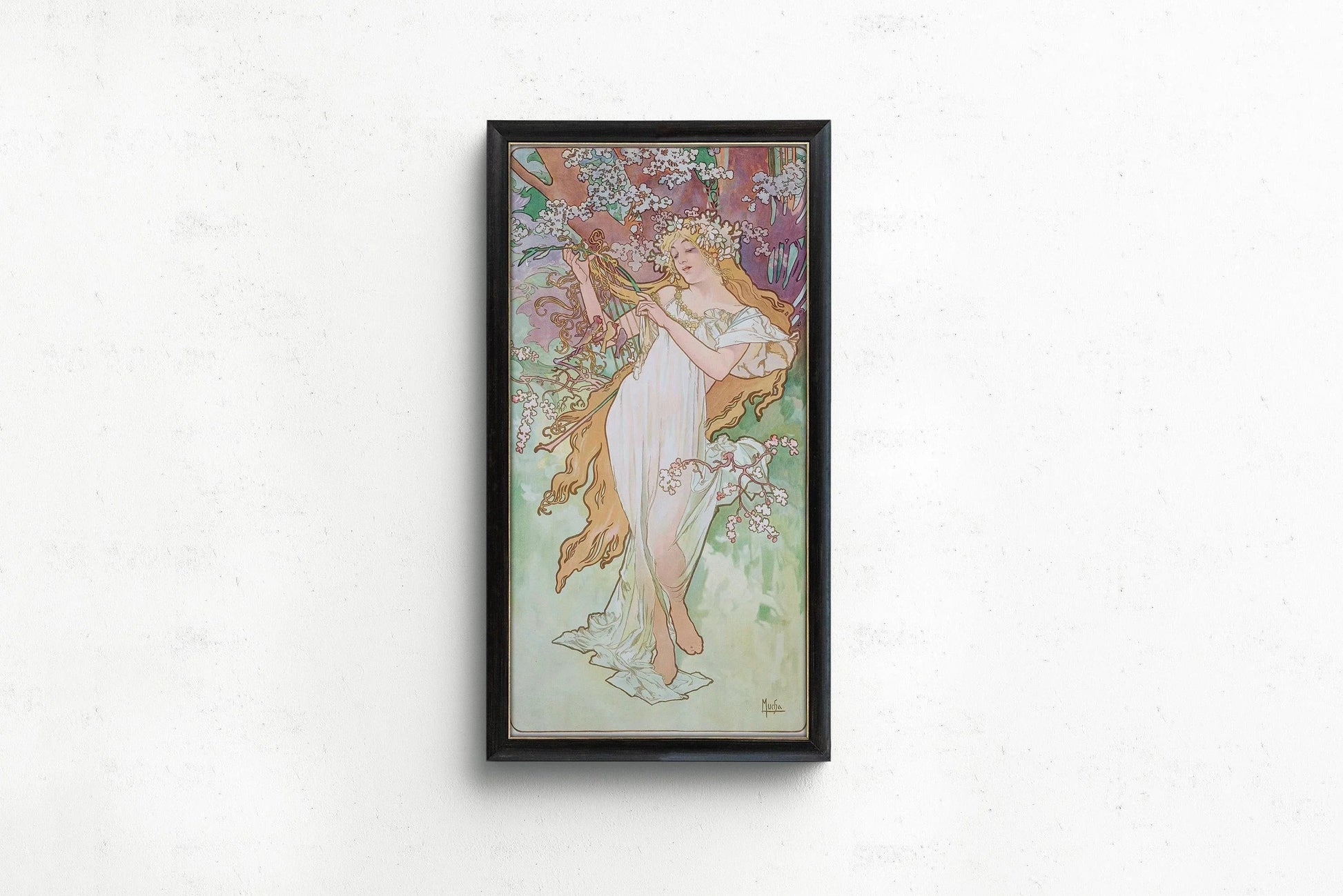 Alphonse Mucha - Les Saisons (Printemps/Printemps) | vintage Narrow Vertical Art (disponible encadré ou non encadré) 2x1