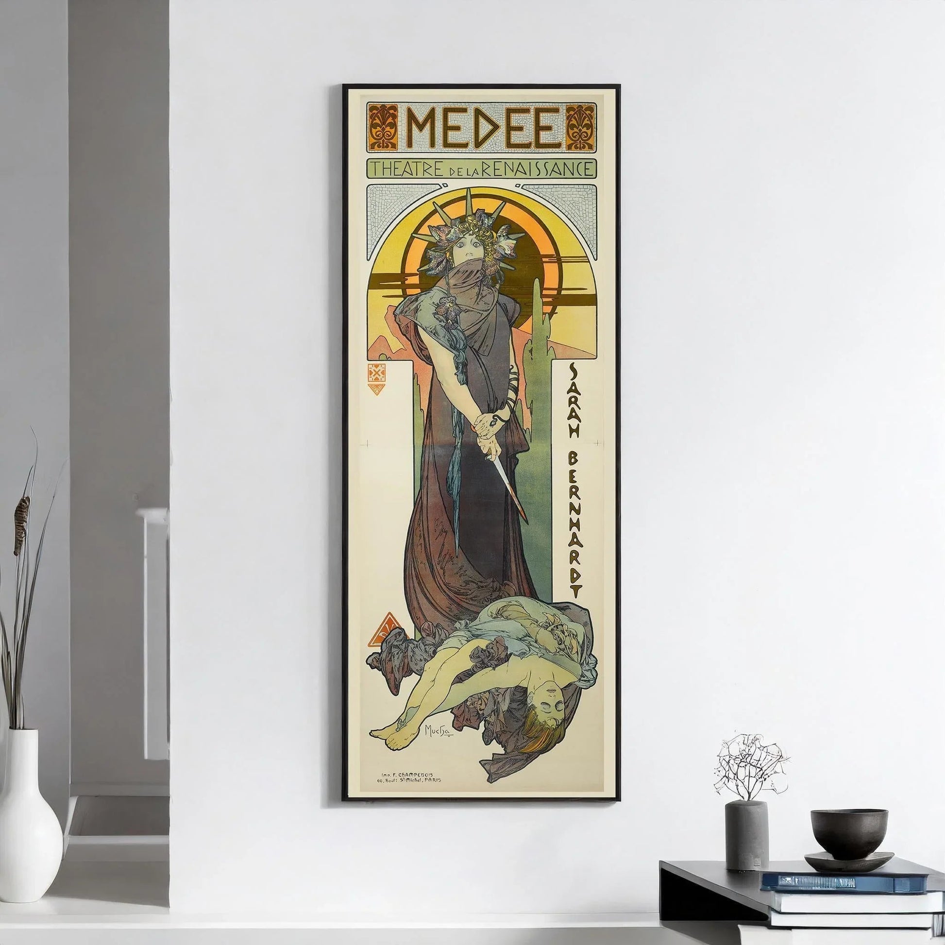 Affiche de théâtre vintage d'Alphonse Mucha, Médée : estampe Art nouveau encadrée