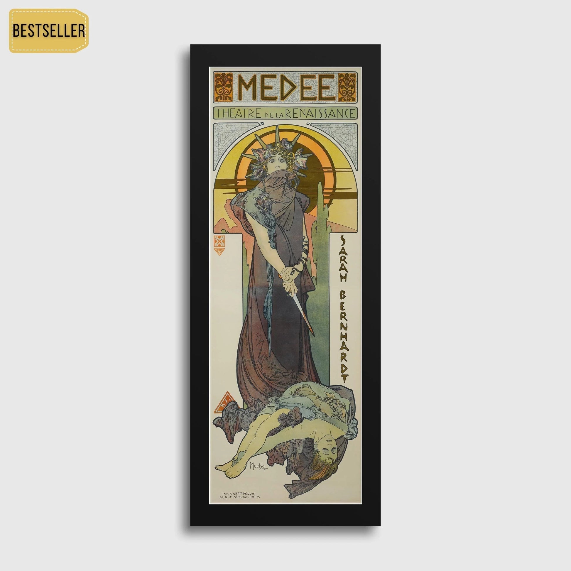 Affiche de théâtre vintage d'Alphonse Mucha, Médée : estampe Art nouveau encadrée