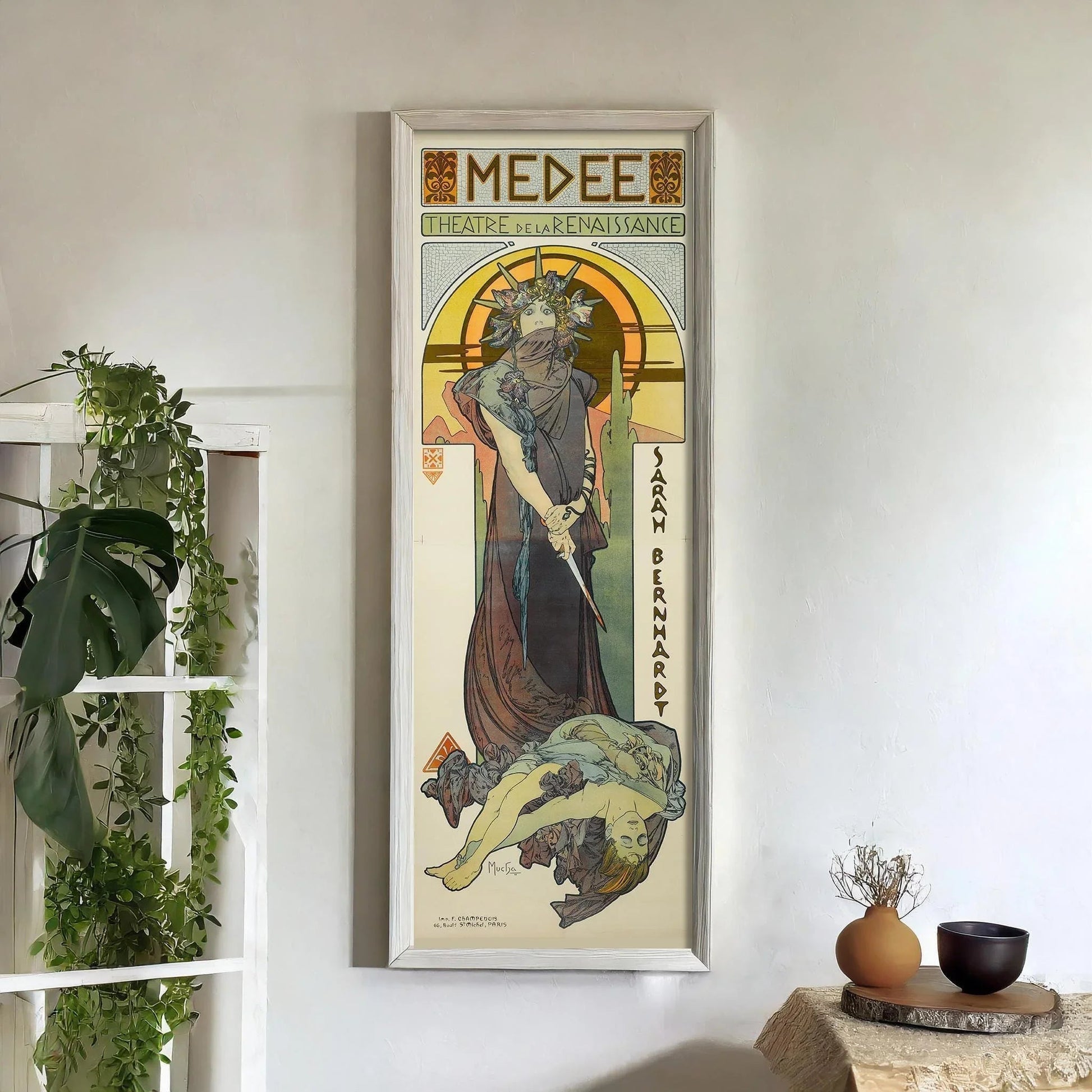 Affiche de théâtre vintage d'Alphonse Mucha, Médée : estampe Art nouveau encadrée