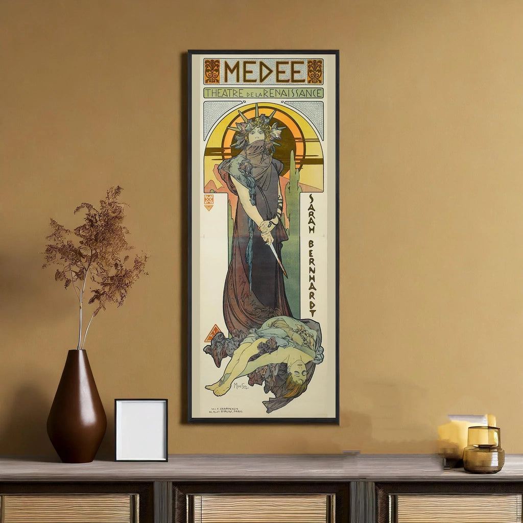 Affiche de théâtre vintage d'Alphonse Mucha, Médée : estampe Art nouveau encadrée