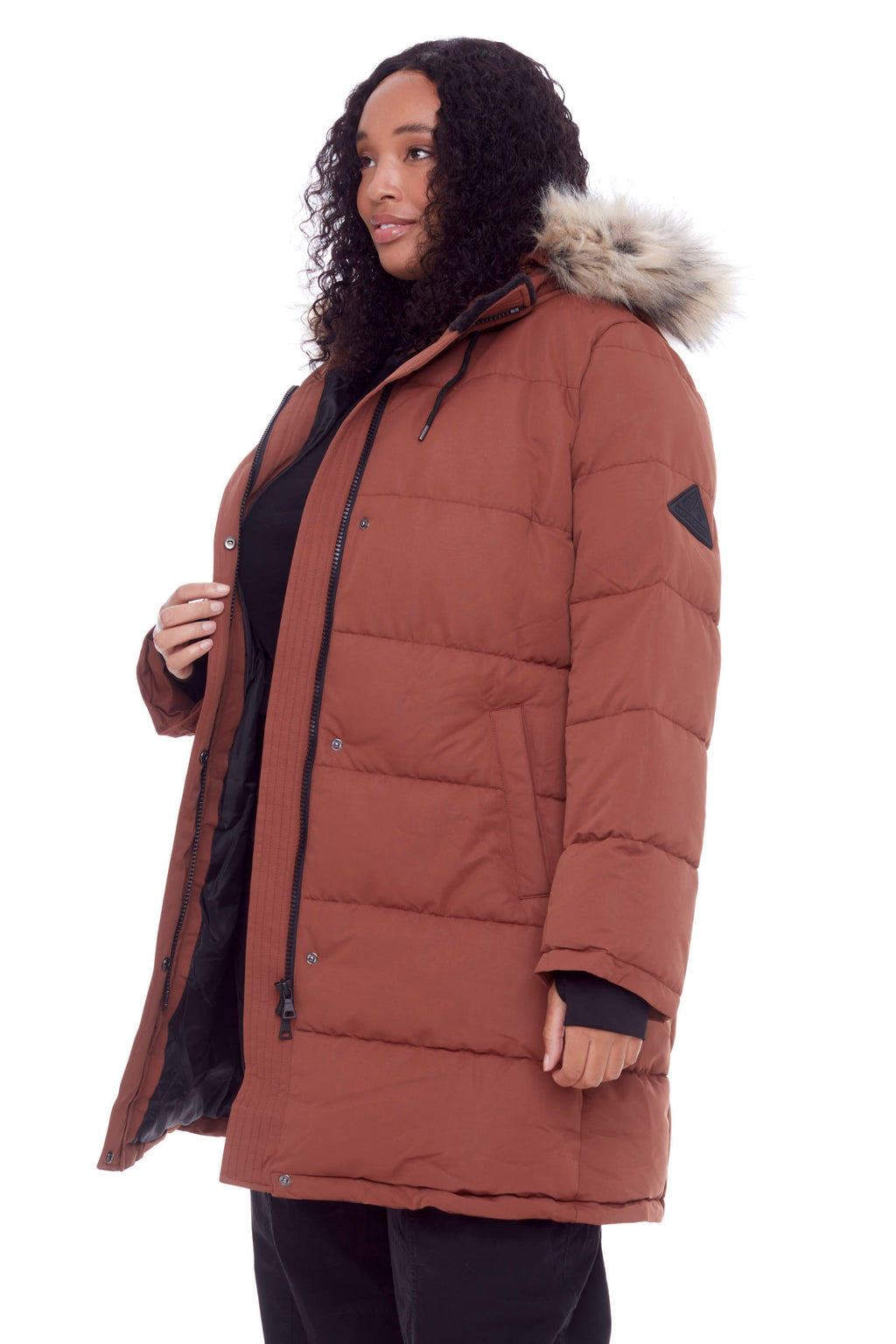 AULAVIK PLUS | PARKA À CAPUCHE MI-LONGUE EN DUVET VÉGAN (RECYCLÉE) POUR FEMME, ÉRABLE (TAILLE GRANDE)