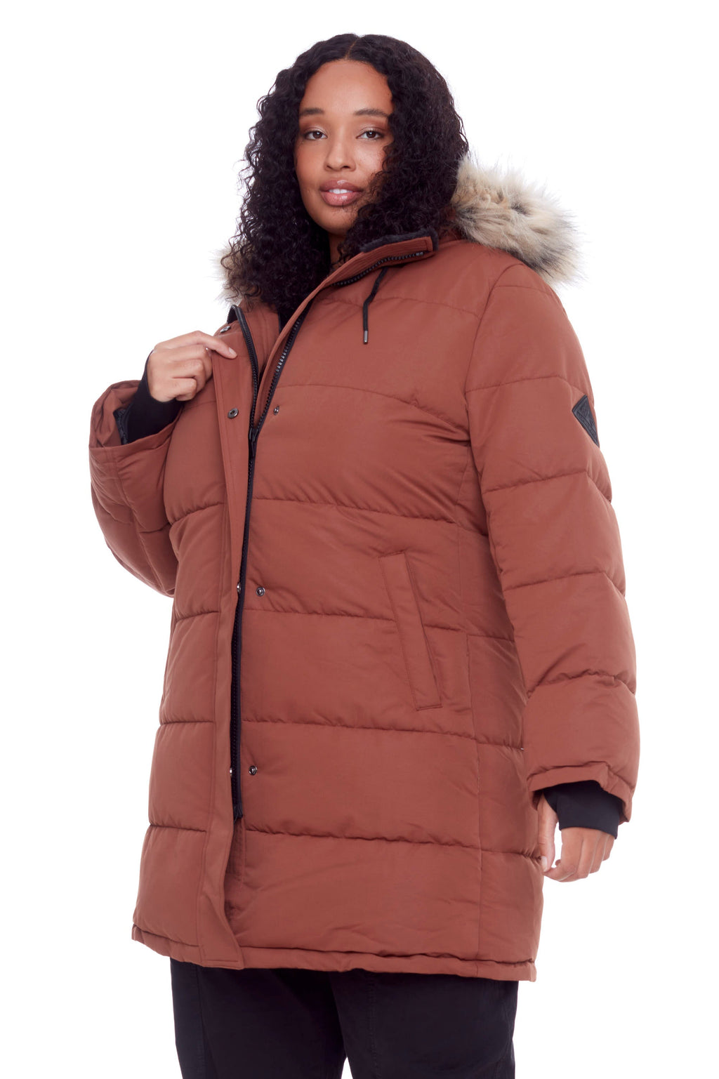 AULAVIK PLUS | PARKA À CAPUCHE MI-LONGUE EN DUVET VÉGAN (RECYCLÉE) POUR FEMME, ÉRABLE (TAILLE GRANDE)