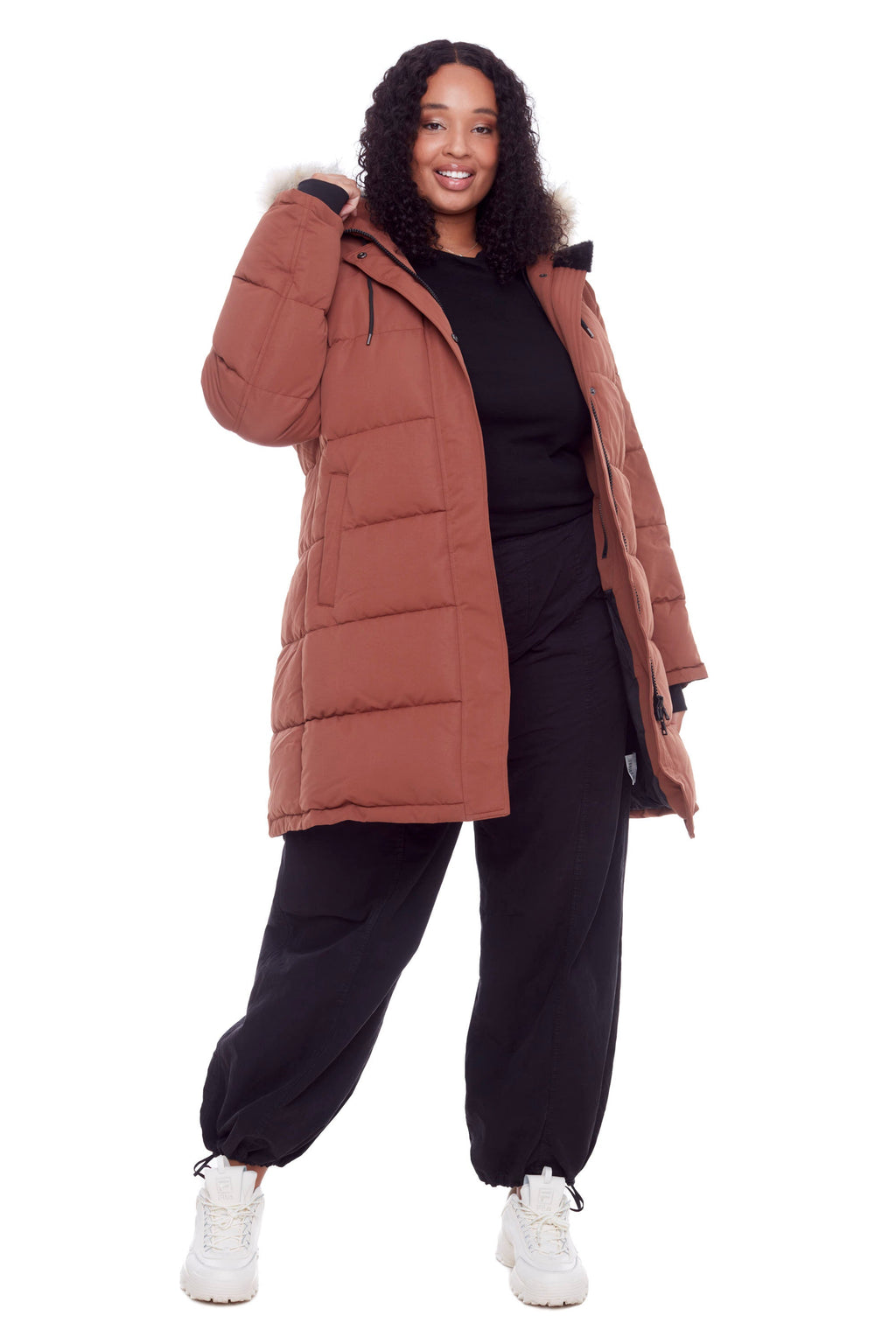 AULAVIK PLUS | PARKA À CAPUCHE MI-LONGUE EN DUVET VÉGAN (RECYCLÉE) POUR FEMME, ÉRABLE (TAILLE GRANDE)