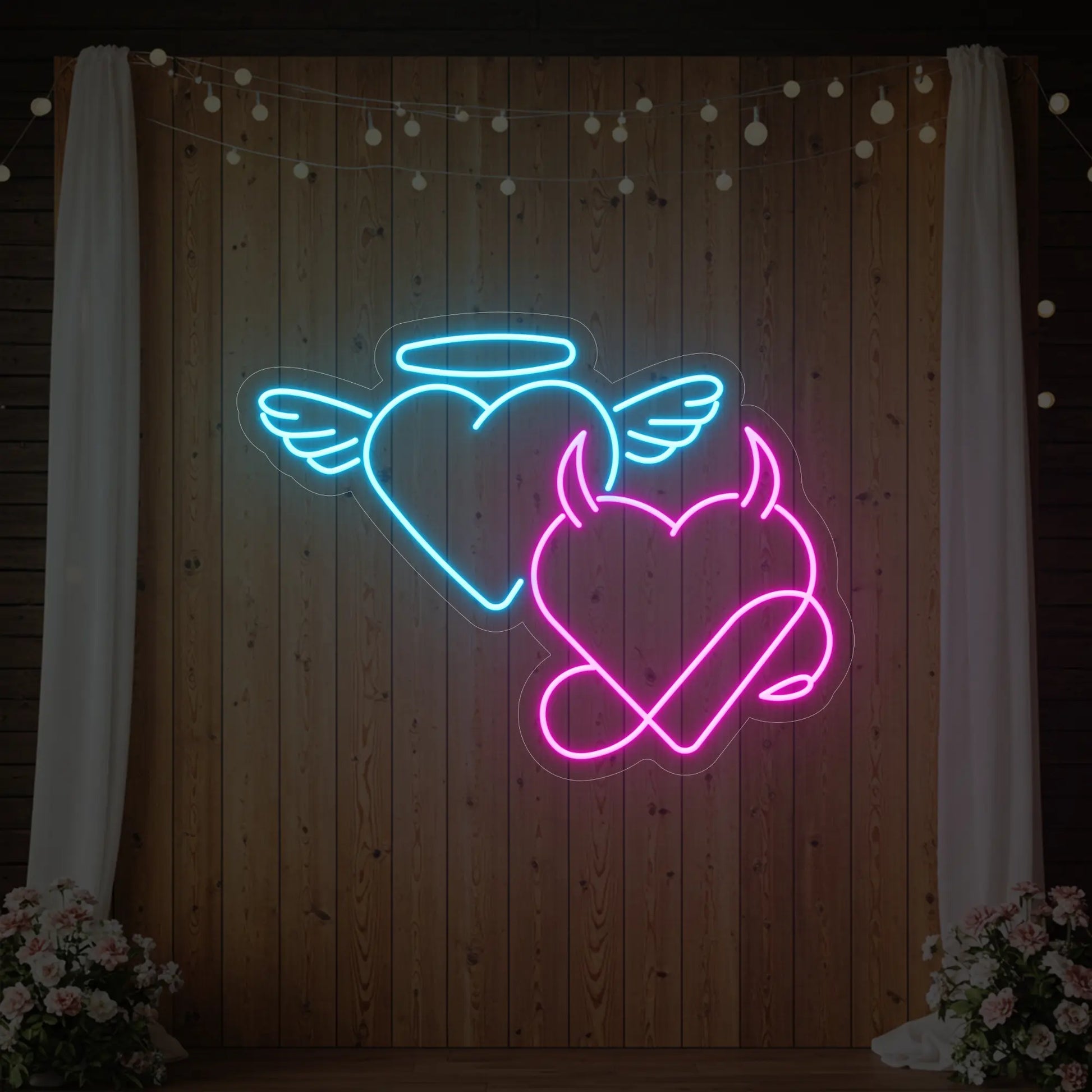 Angel and Devil Hearts Neon Sign