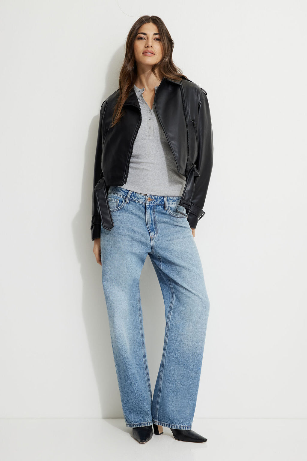 Ribbed Long Sleeve Polo Top