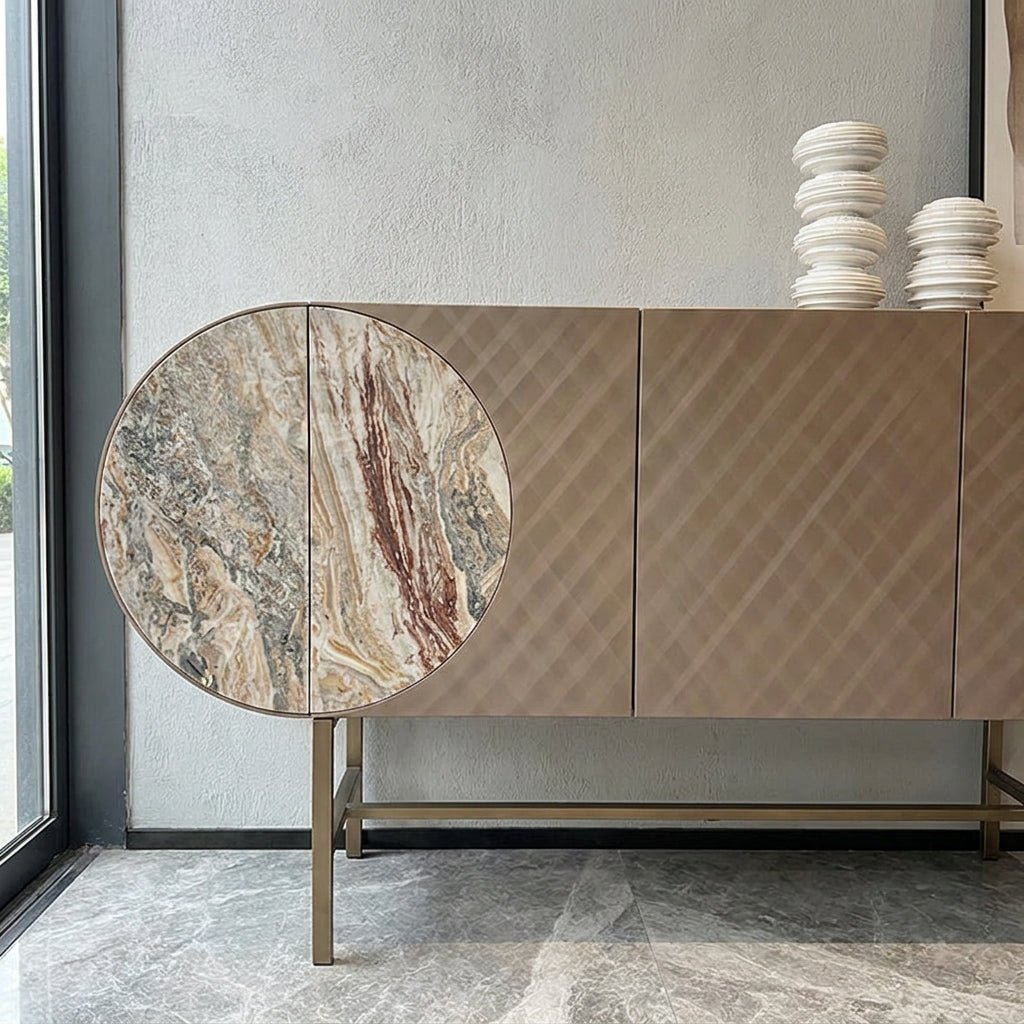 Art Deco Metallic Sideboard with Stainless Steel Base