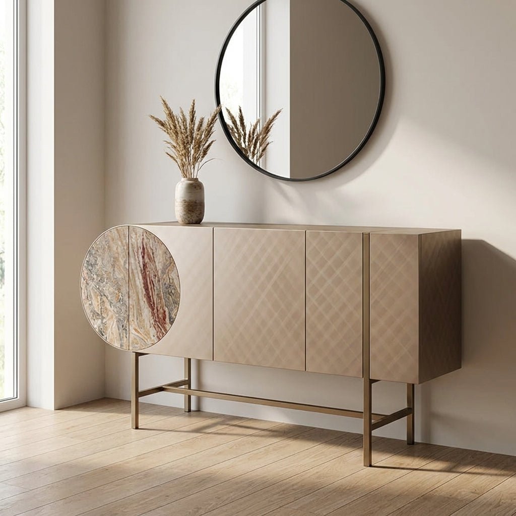 Art Deco Metallic Sideboard with Stainless Steel Base