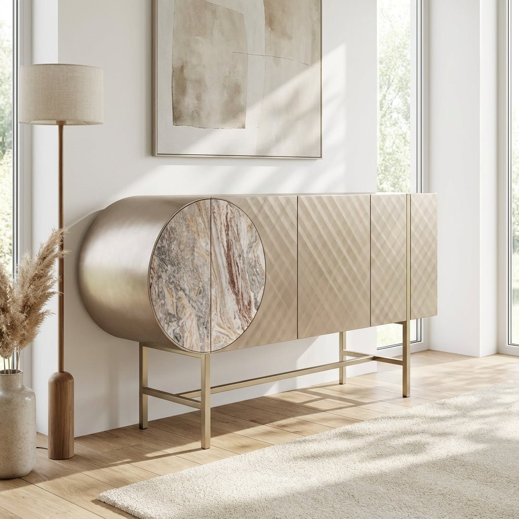 Art Deco Metallic Sideboard with Stainless Steel Base