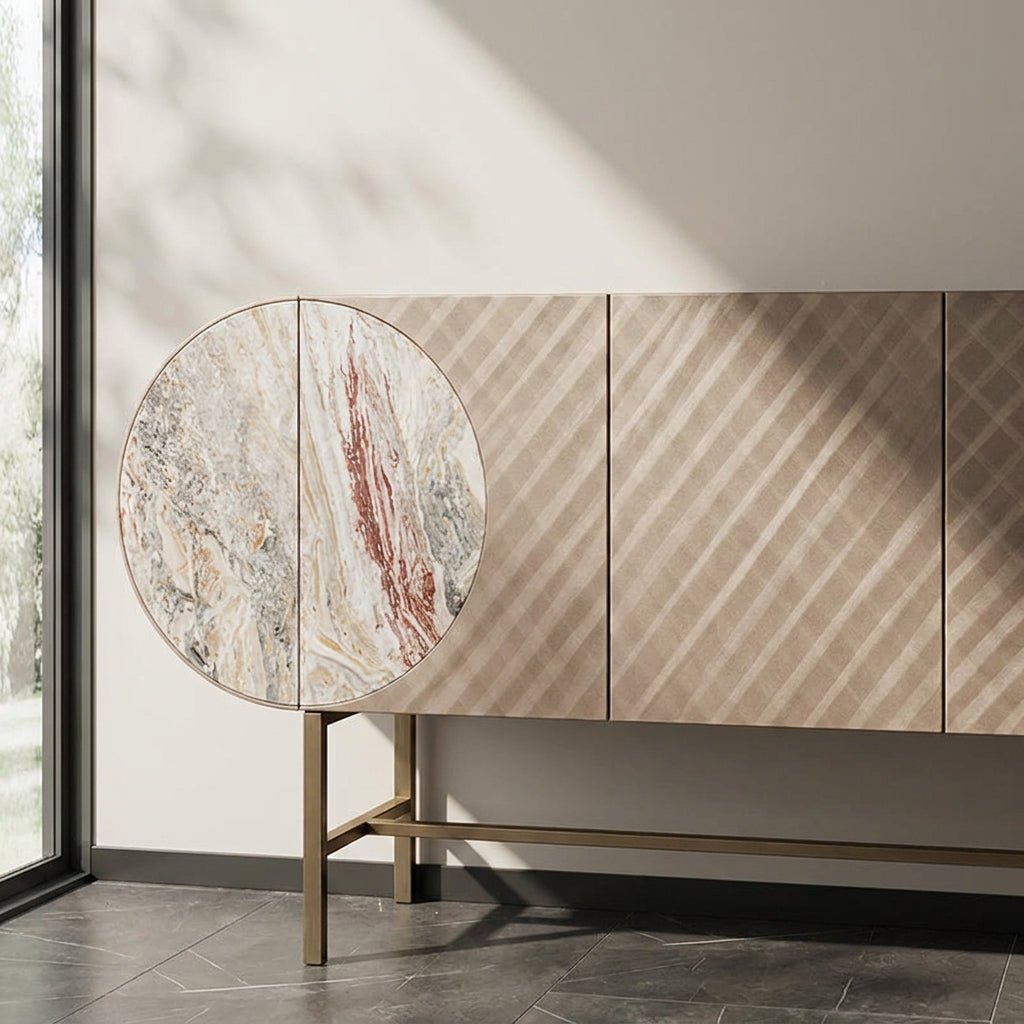 Art Deco Metallic Sideboard with Stainless Steel Base