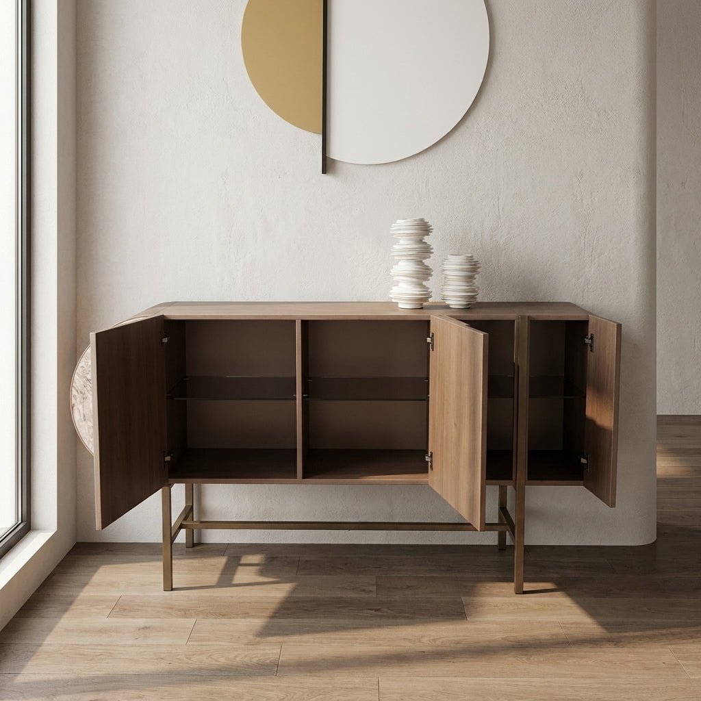 Art Deco Metallic Sideboard with Stainless Steel Base