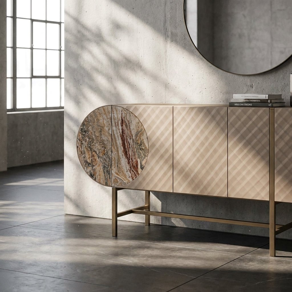 Art Deco Metallic Sideboard with Stainless Steel Base