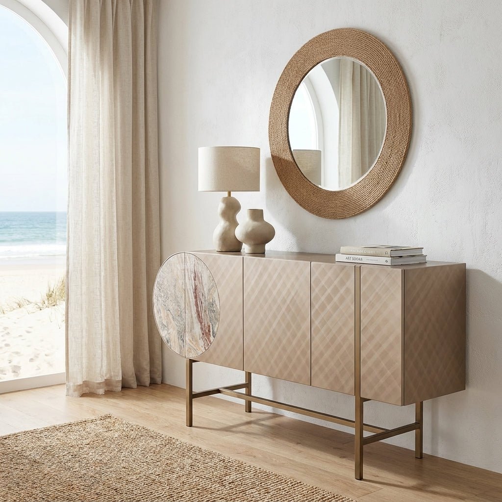 Art Deco Metallic Sideboard with Stainless Steel Base