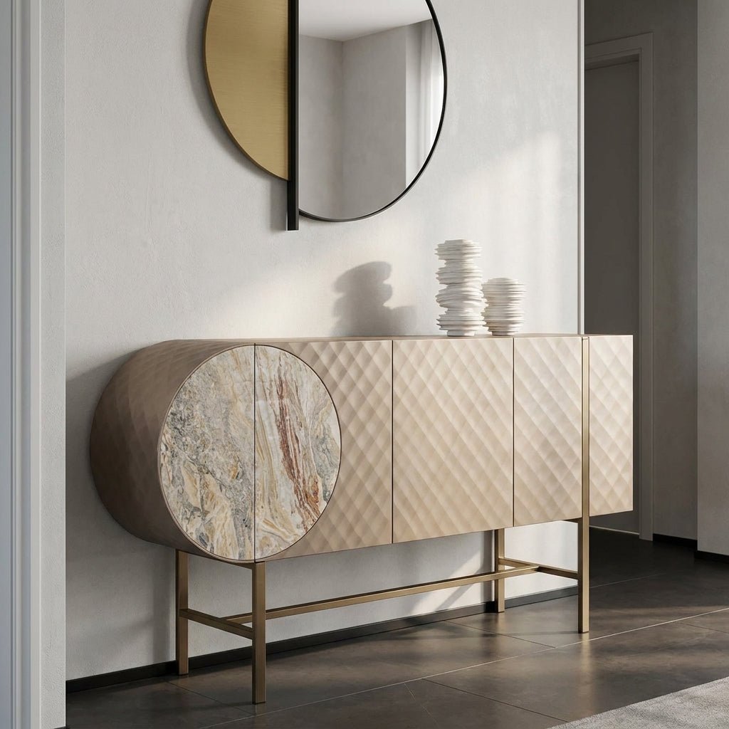Art Deco Metallic Sideboard with Stainless Steel Base