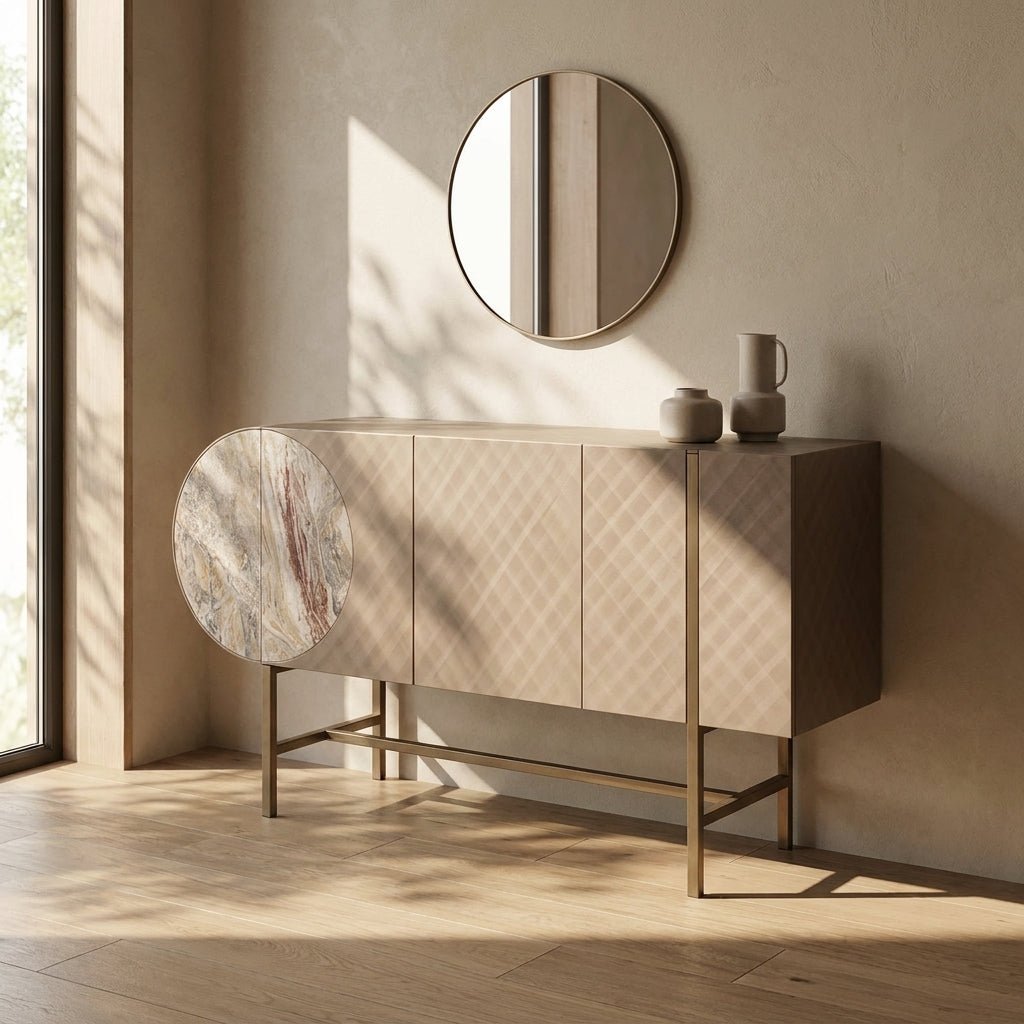 Art Deco Metallic Sideboard with Stainless Steel Base
