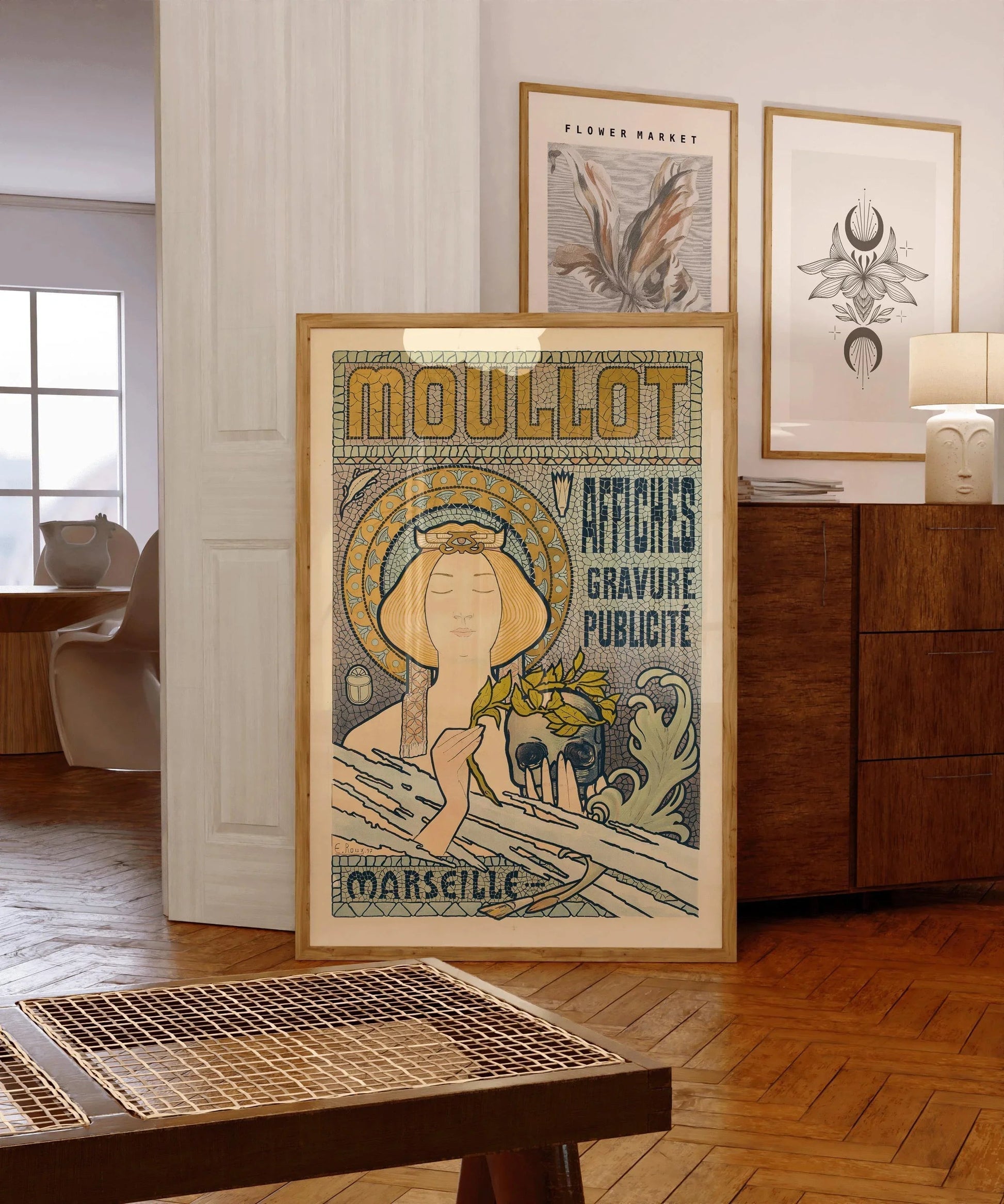 Affiche Art nouveau : Eugène Roux - Moullot Marseille, motif mosaïque