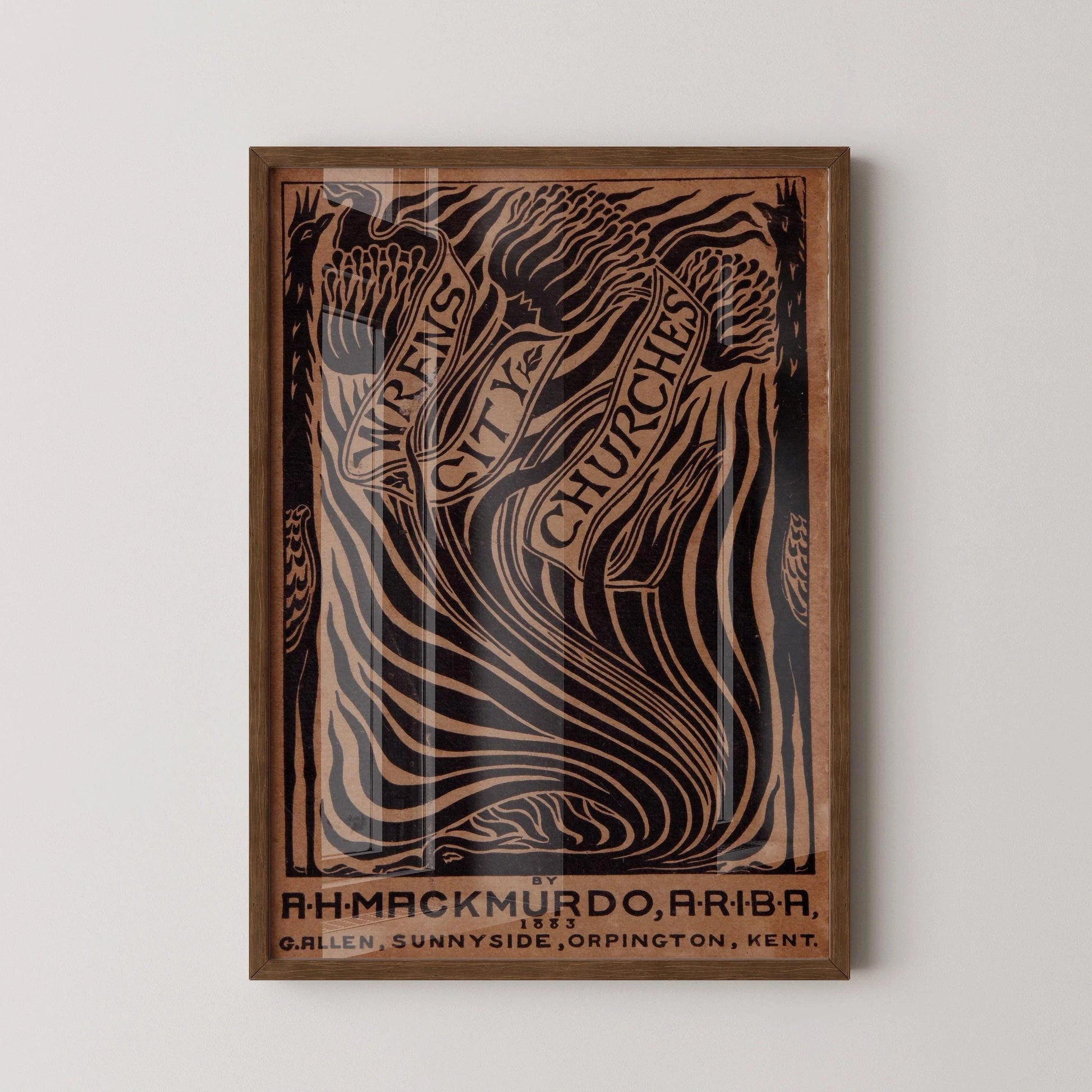 Estampe d'art « City Churches » d'Arthur Haygate Mackmurdo Wren : Affiche de couverture de livre vintage