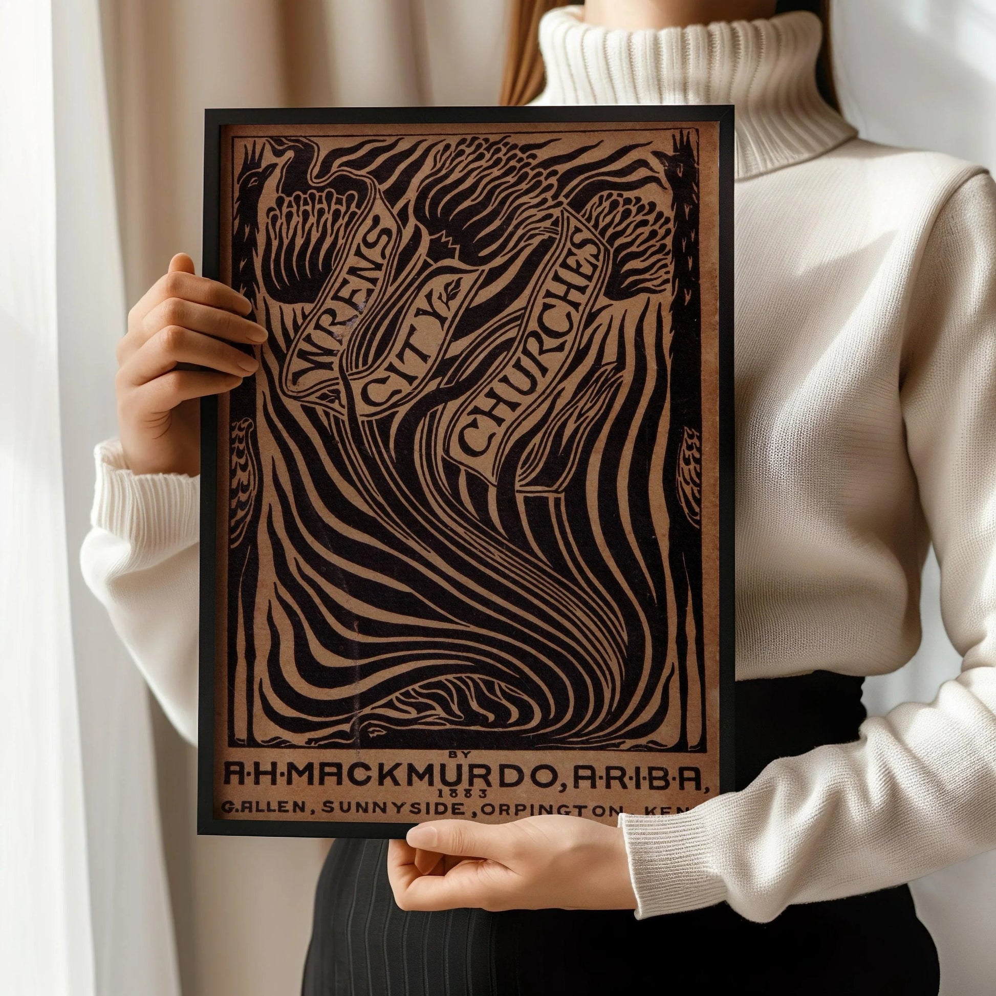 Estampe d'art « City Churches » d'Arthur Haygate Mackmurdo Wren : Affiche de couverture de livre vintage