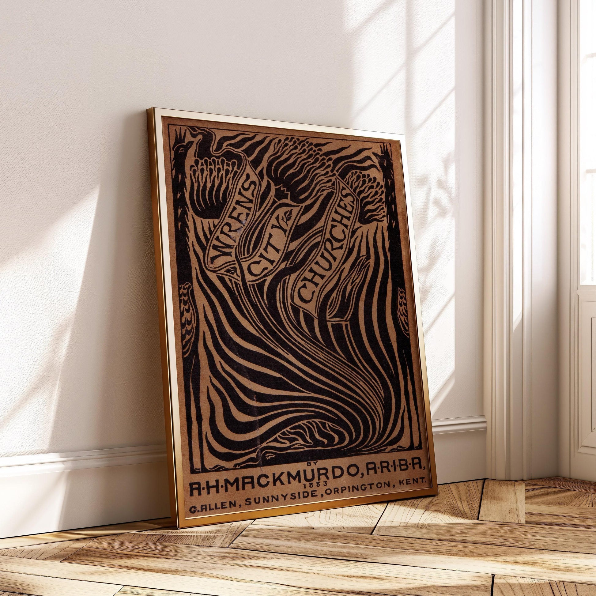 Estampe d'art « City Churches » d'Arthur Haygate Mackmurdo Wren : Affiche de couverture de livre vintage