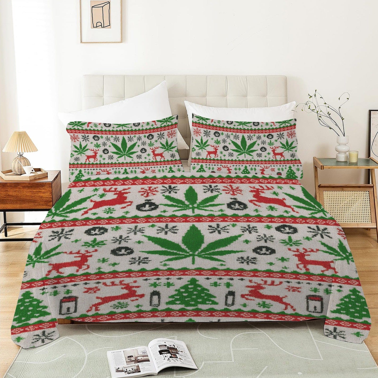 OG Xmas 4-Piece Bedding Set with Blank Fitted Sheet (Queen 68.9x82.7inch)