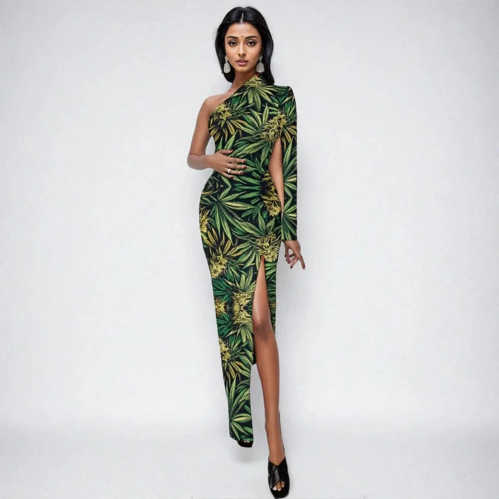 Robe longue fendue à une épaule Big Buds