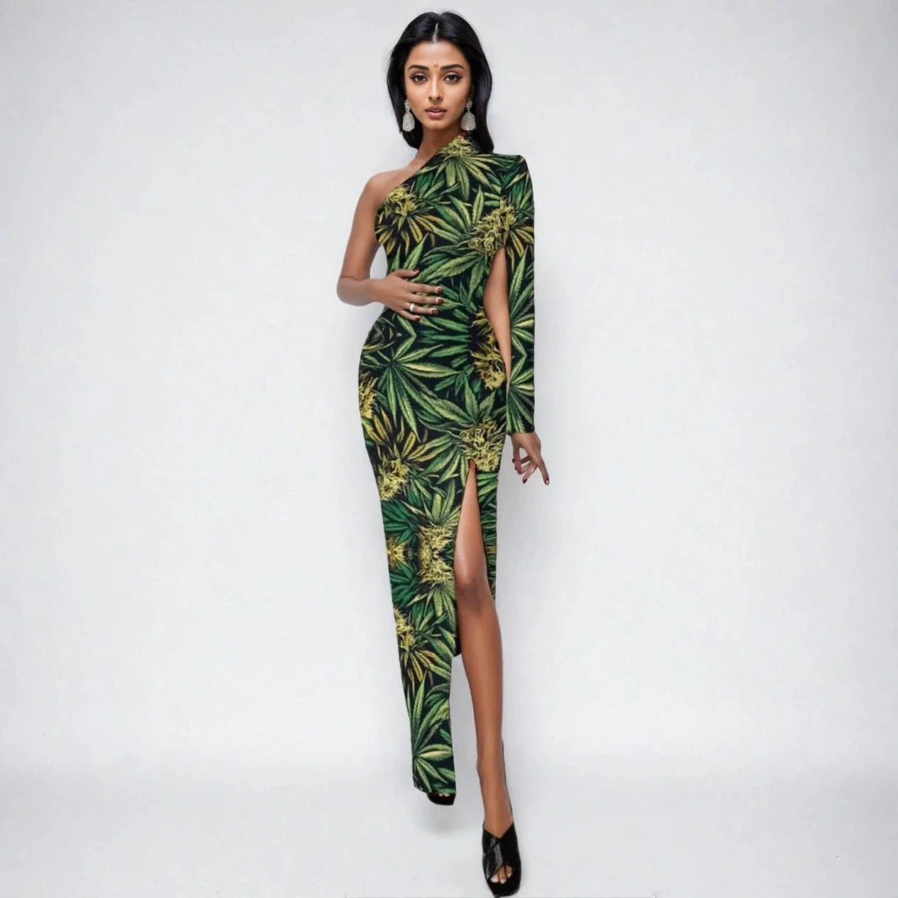 Robe longue fendue à une épaule Big Buds