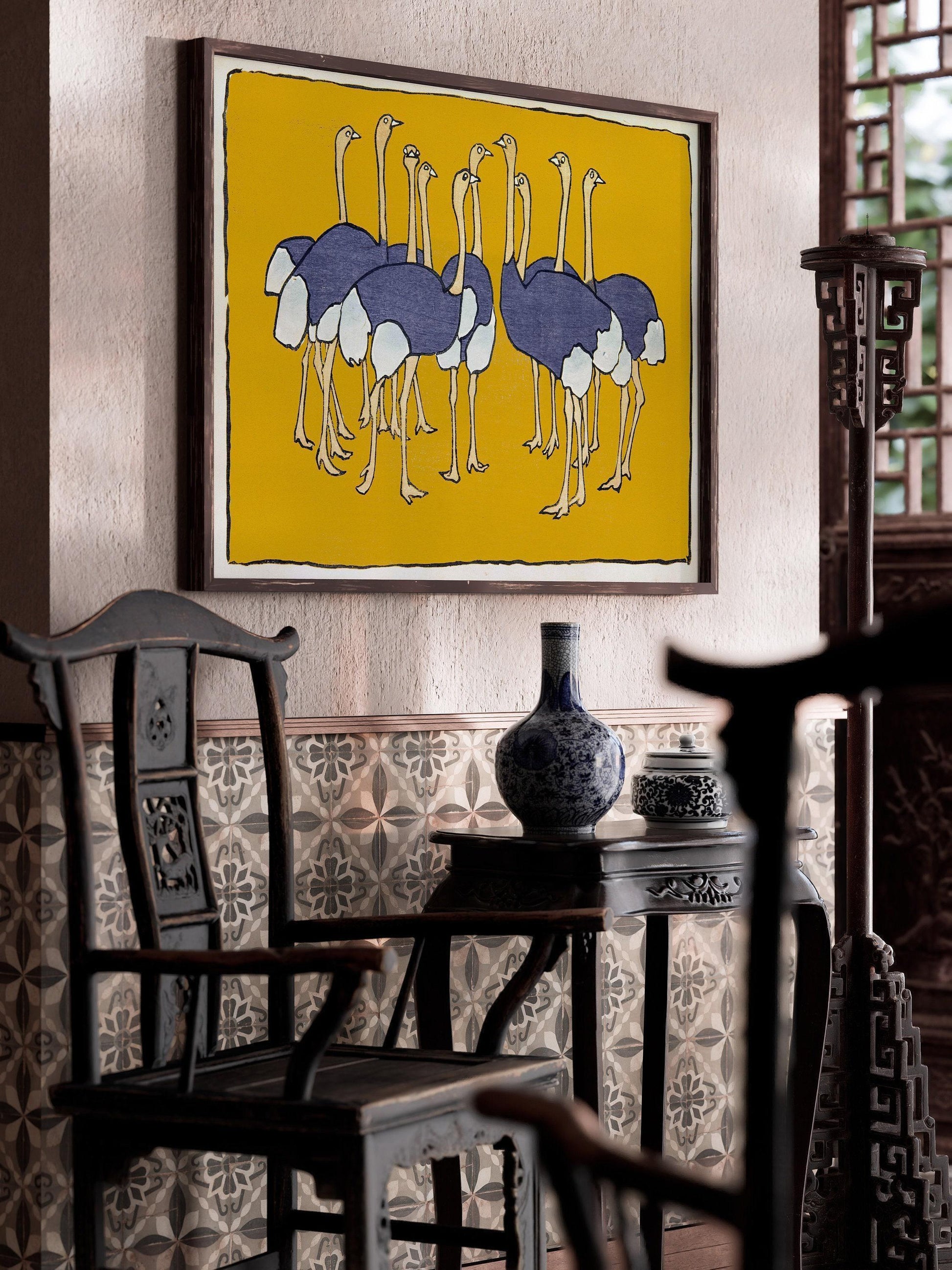 Asai Chū - Estampe giclée d'autruches : Art japonais vintage