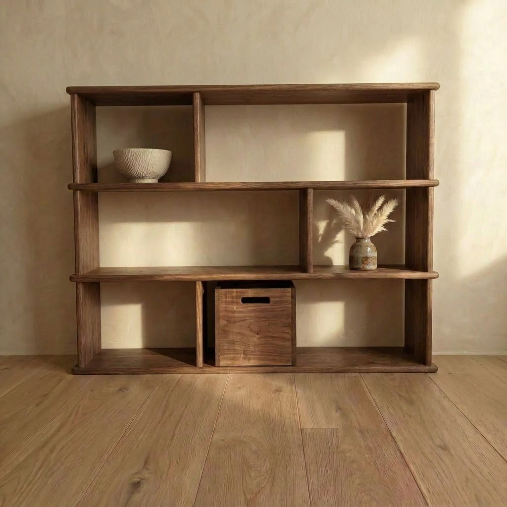 Asymmetric bookcase in walnut