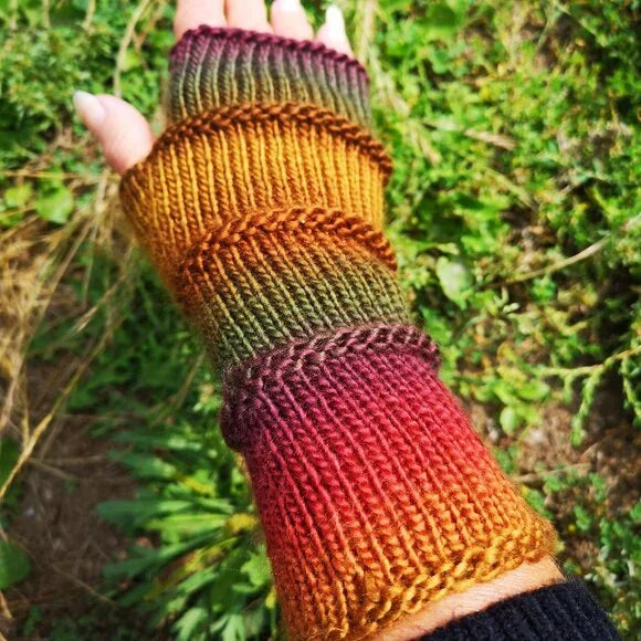 Multicolor Long Knit Gloves Mittens Armwarmer Handmade