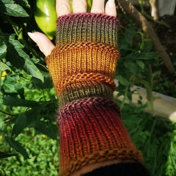 Multicolor Long Knit Gloves Mittens Armwarmer Handmade