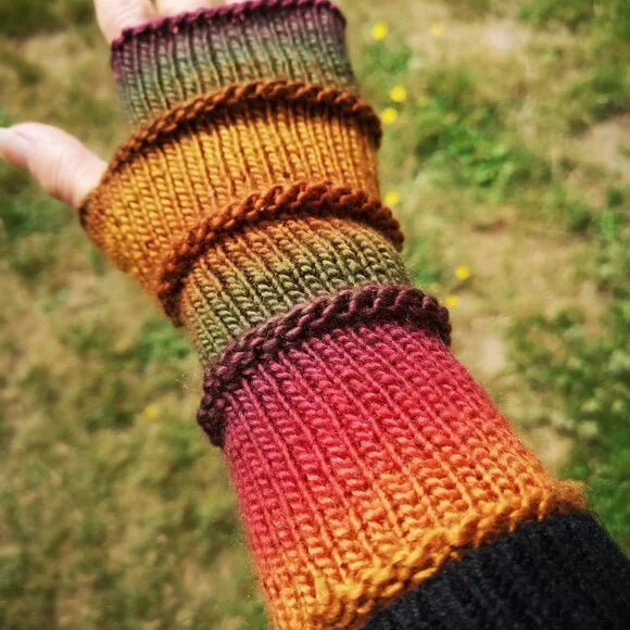 Multicolor Long Knit Gloves Mittens Armwarmer Handmade