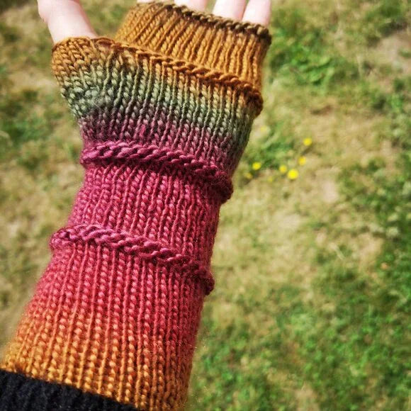 Multicolor Long Knit Gloves Mittens Armwarmer Handmade