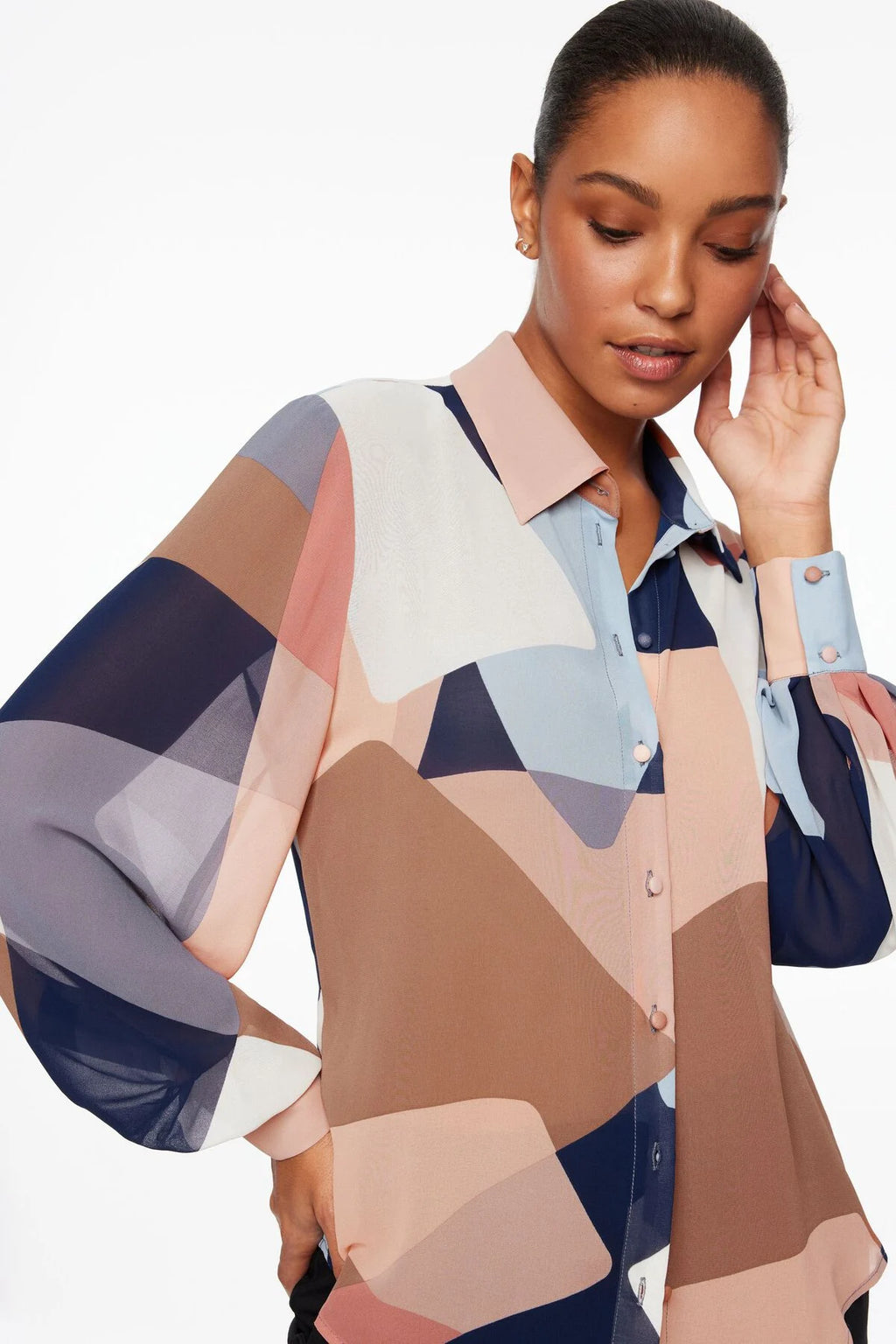 Sheer Balloon Sleeve Blouse