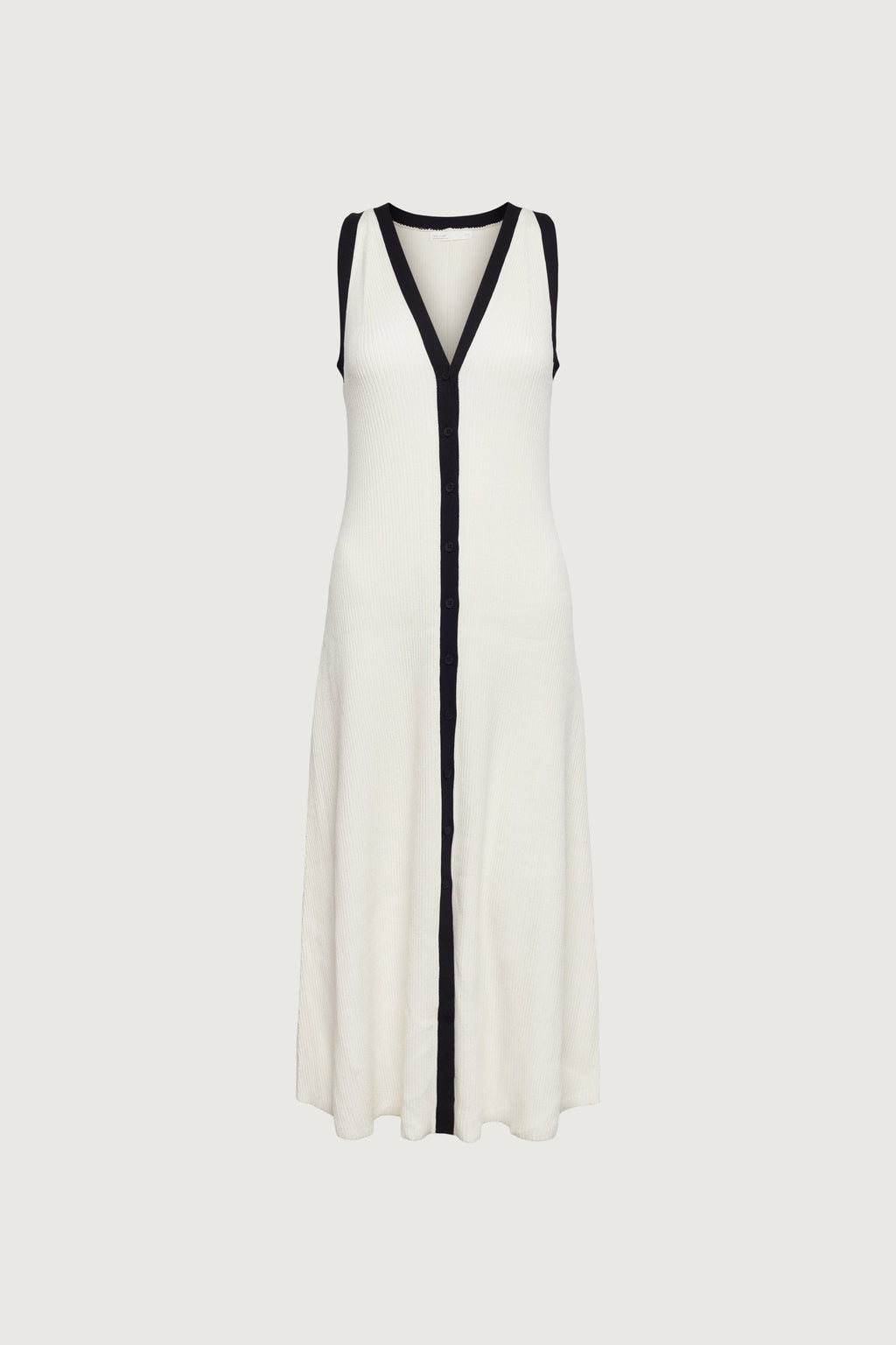ROBE LONGUE SANS MANCHES AVEC BORDURES CONTRASTÉES ET BOUTONNÉES SUR LE DEVANT