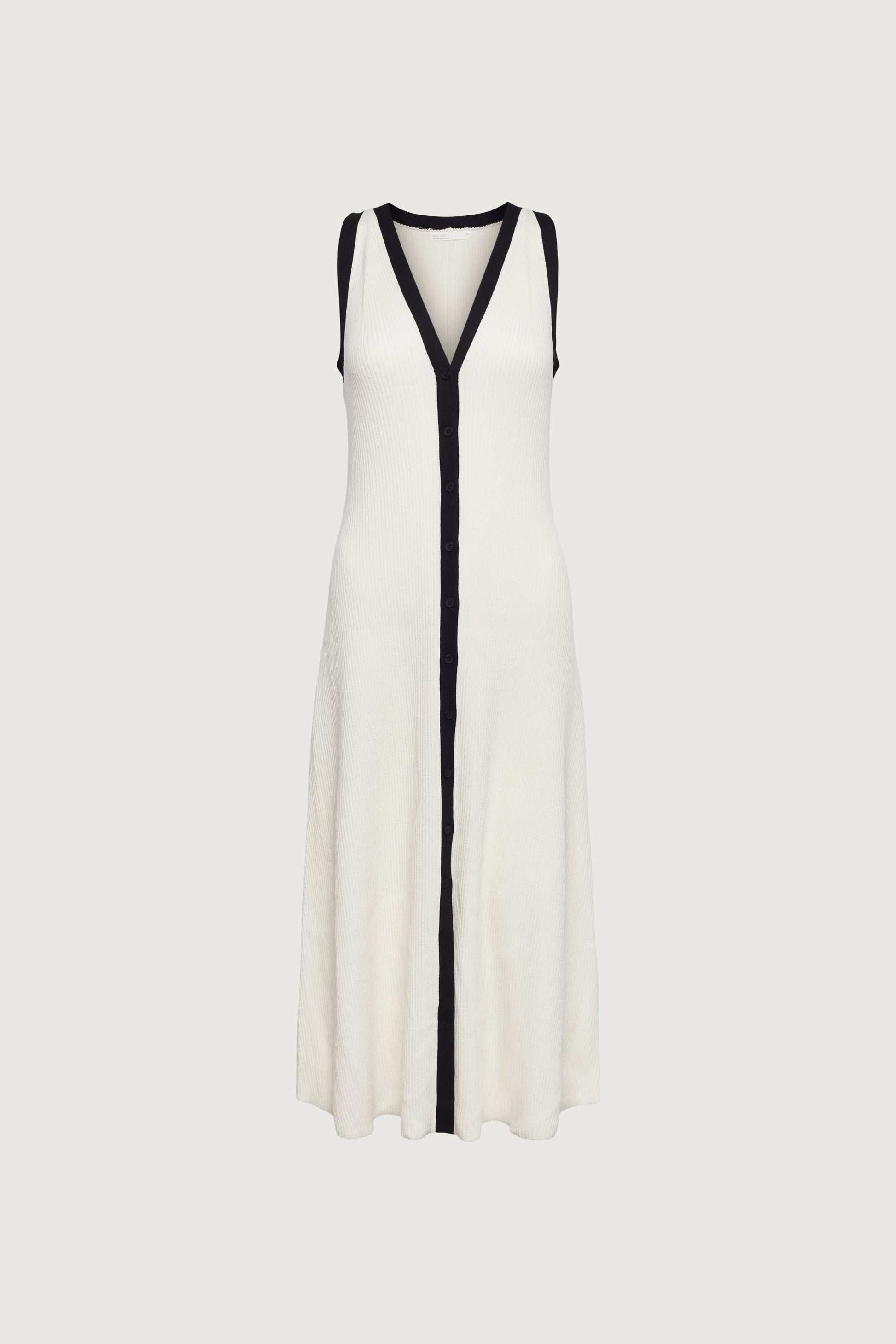 ROBE LONGUE SANS MANCHES AVEC BORDURES CONTRASTÉES ET BOUTONNÉES SUR LE DEVANT