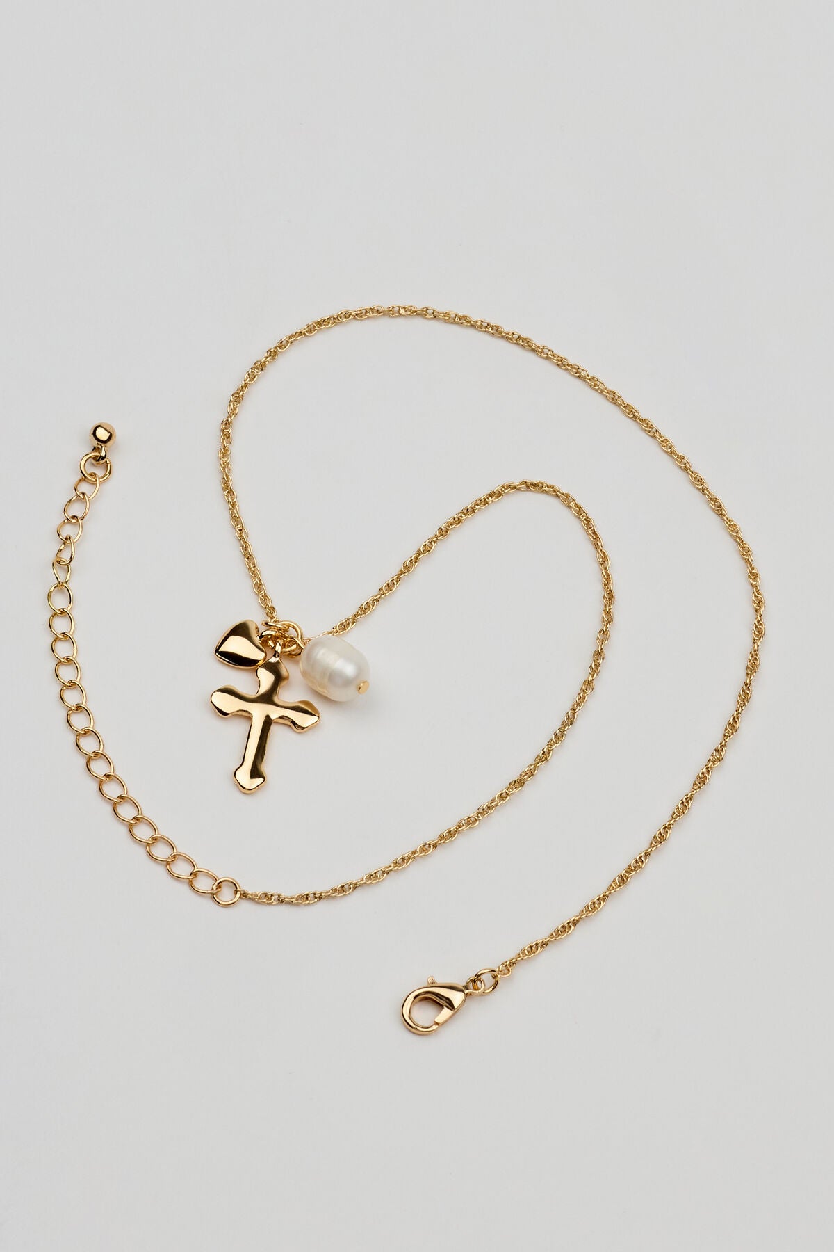 Collier Croix, Perle et Cœur