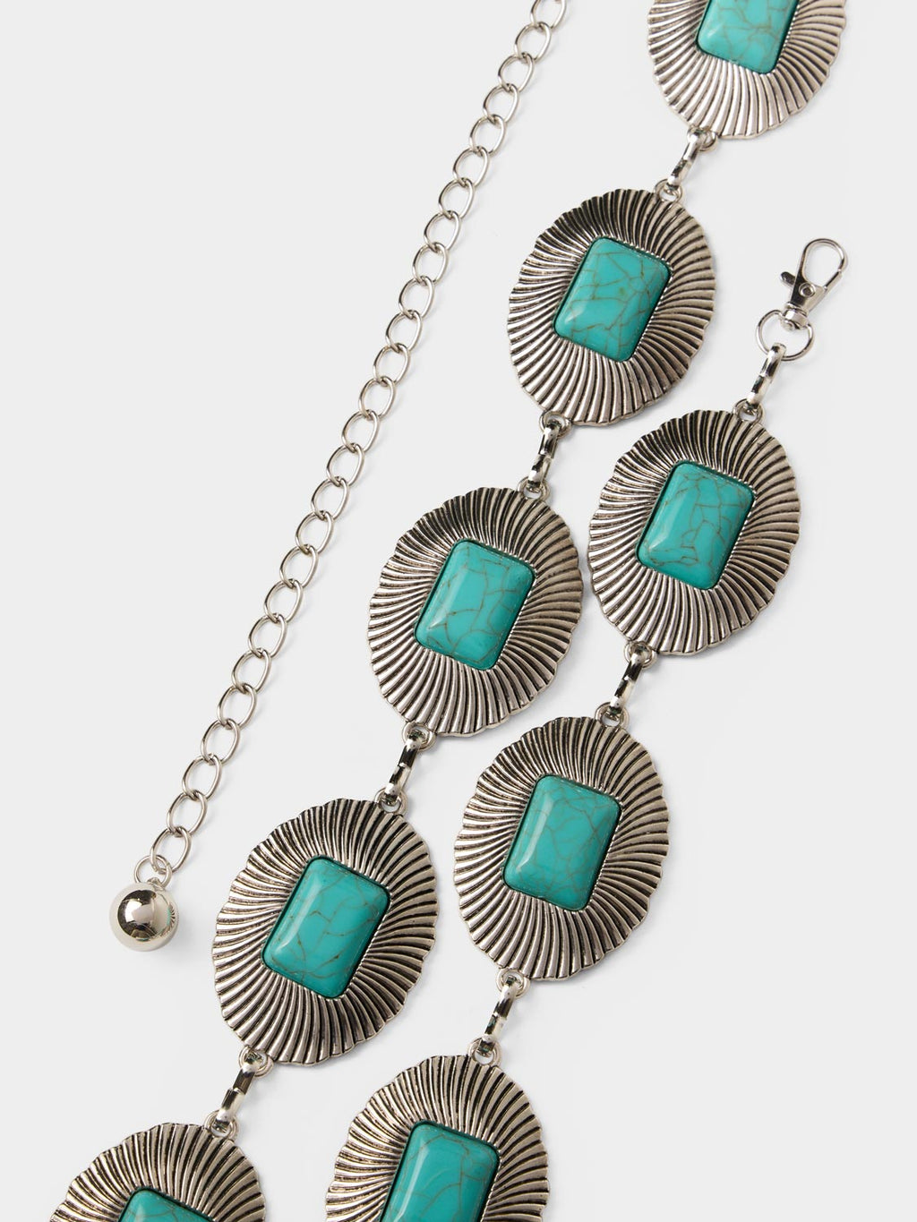 Ceinture chaîne en argent avec pierres turquoises