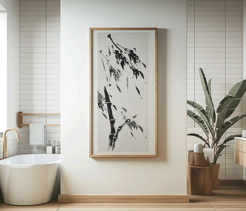 Estampe giclée « Bambou dans le vent » : Art asiatique japonais vintage (encadrée ou non encadrée)