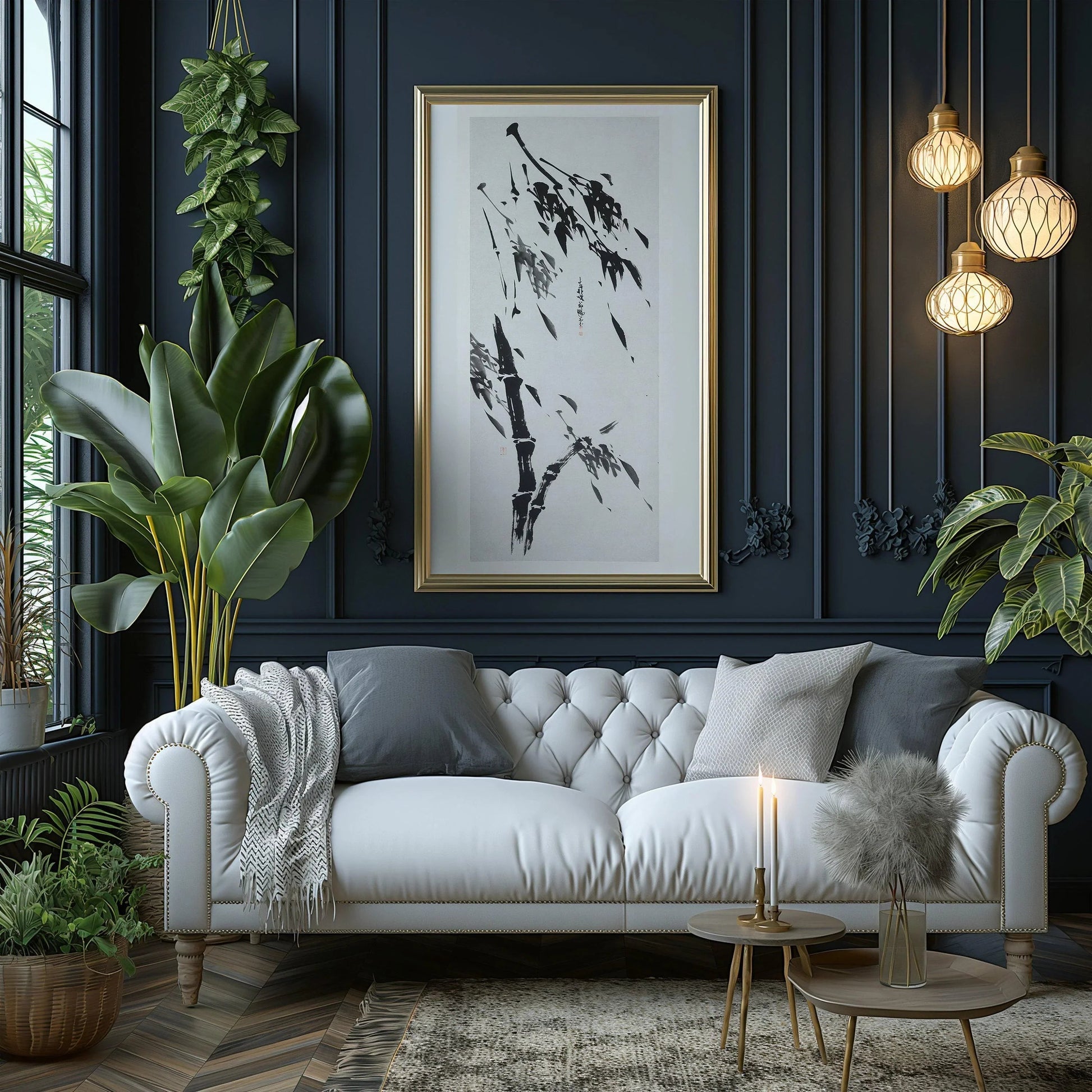 Estampe giclée « Bambou dans le vent » : Art asiatique japonais vintage (encadrée ou non encadrée)