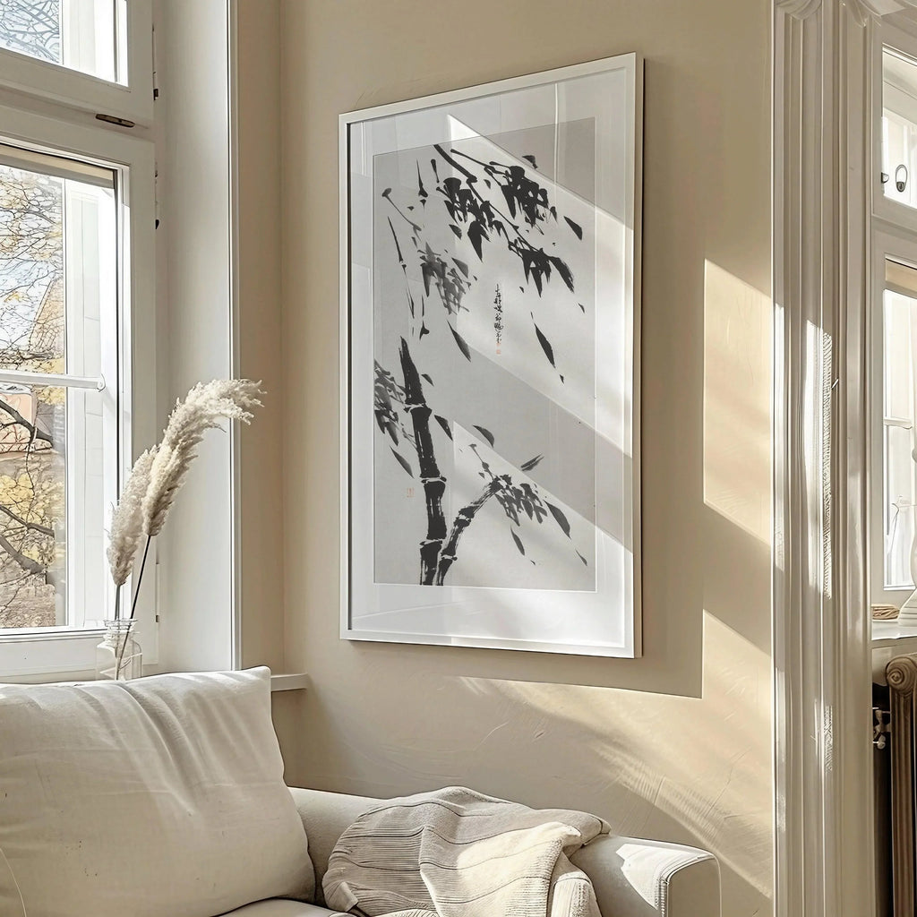 Estampe giclée « Bambou dans le vent » : Art asiatique japonais vintage (encadrée ou non encadrée)