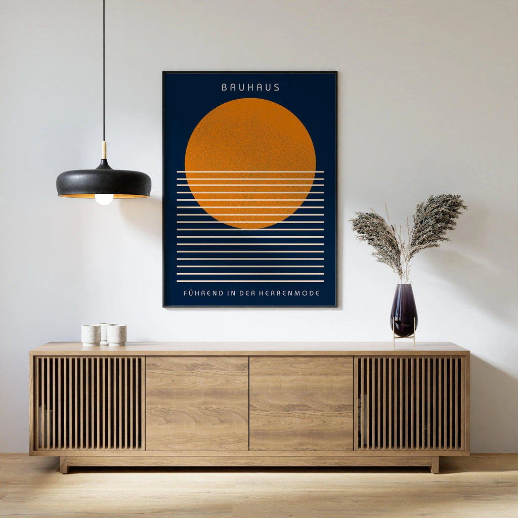 Estampe Bauhaus : Impression giclée moderne du milieu du siècle, bleu marine et orange