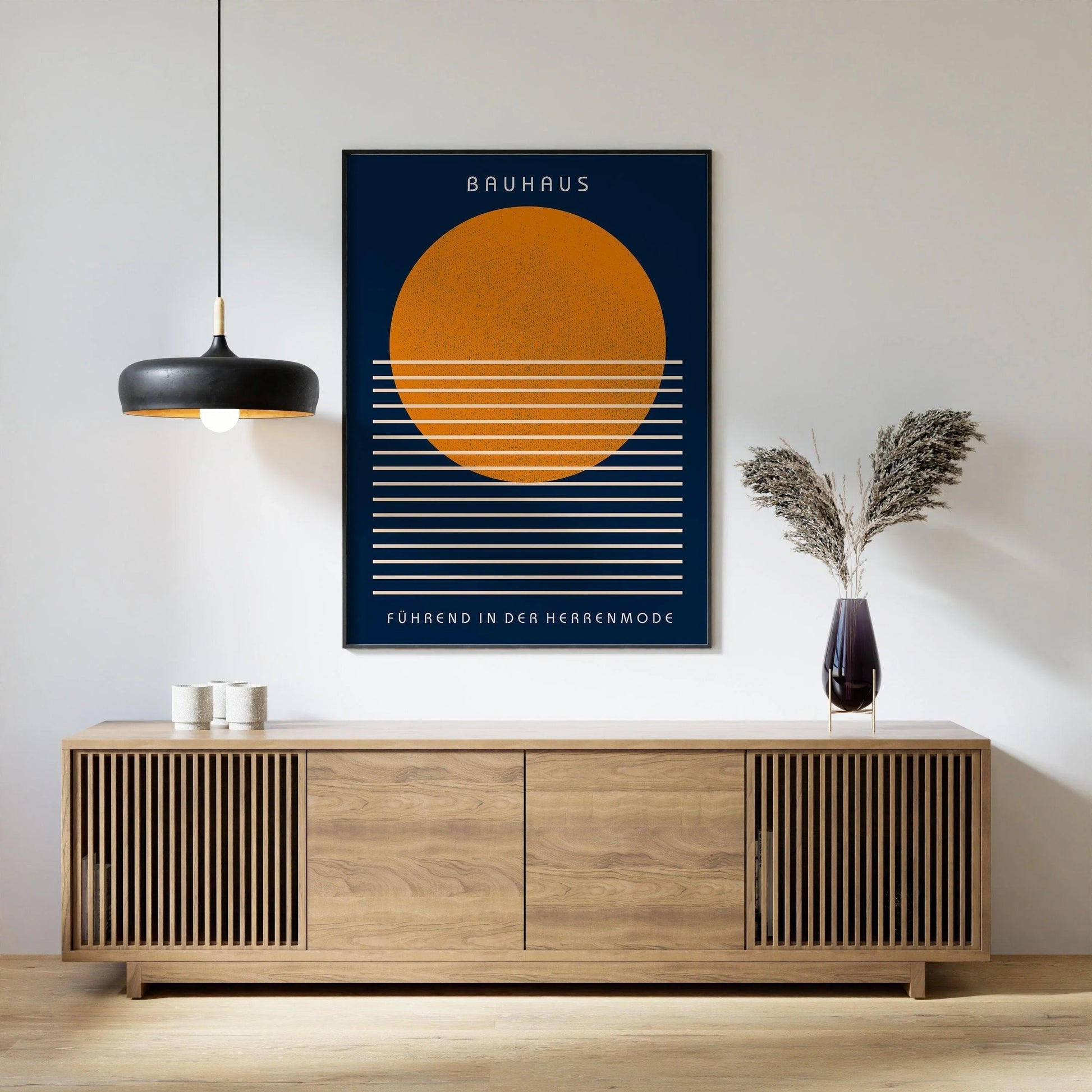 Estampe Bauhaus : Impression giclée moderne du milieu du siècle, bleu marine et orange