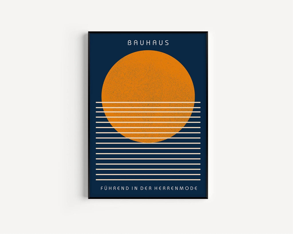 Estampe Bauhaus : Impression giclée moderne du milieu du siècle, bleu marine et orange