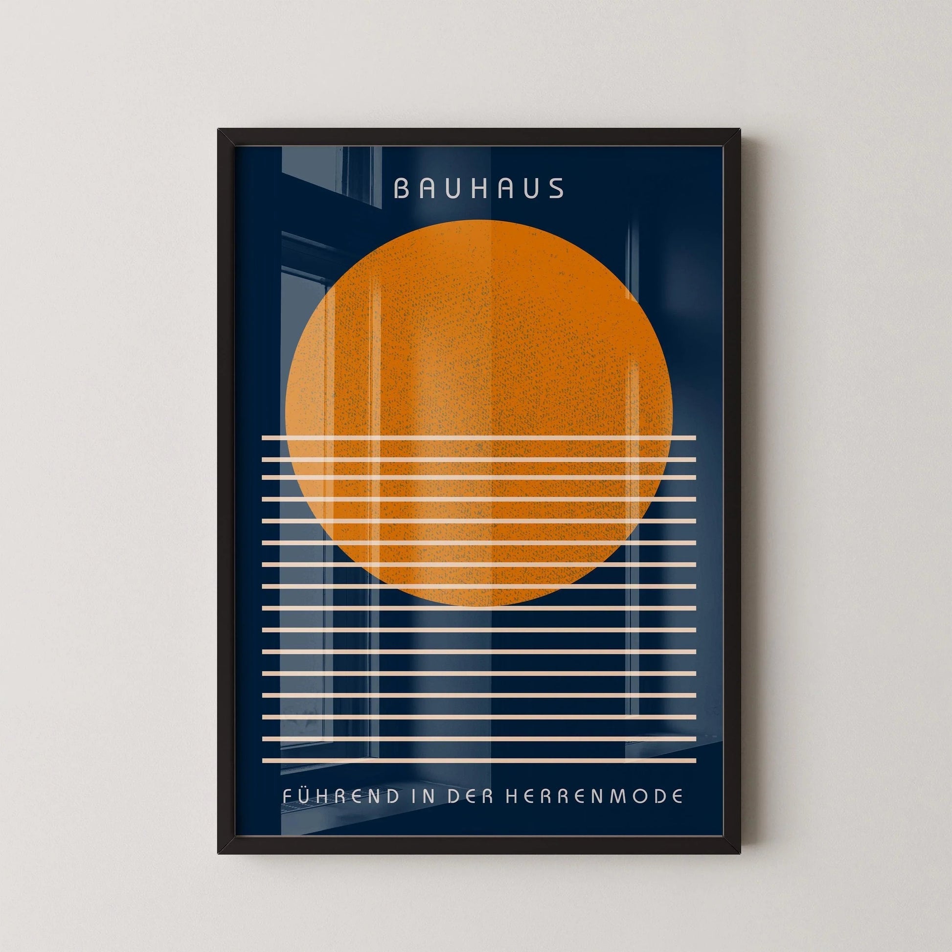 Estampe Bauhaus : Impression giclée moderne du milieu du siècle, bleu marine et orange