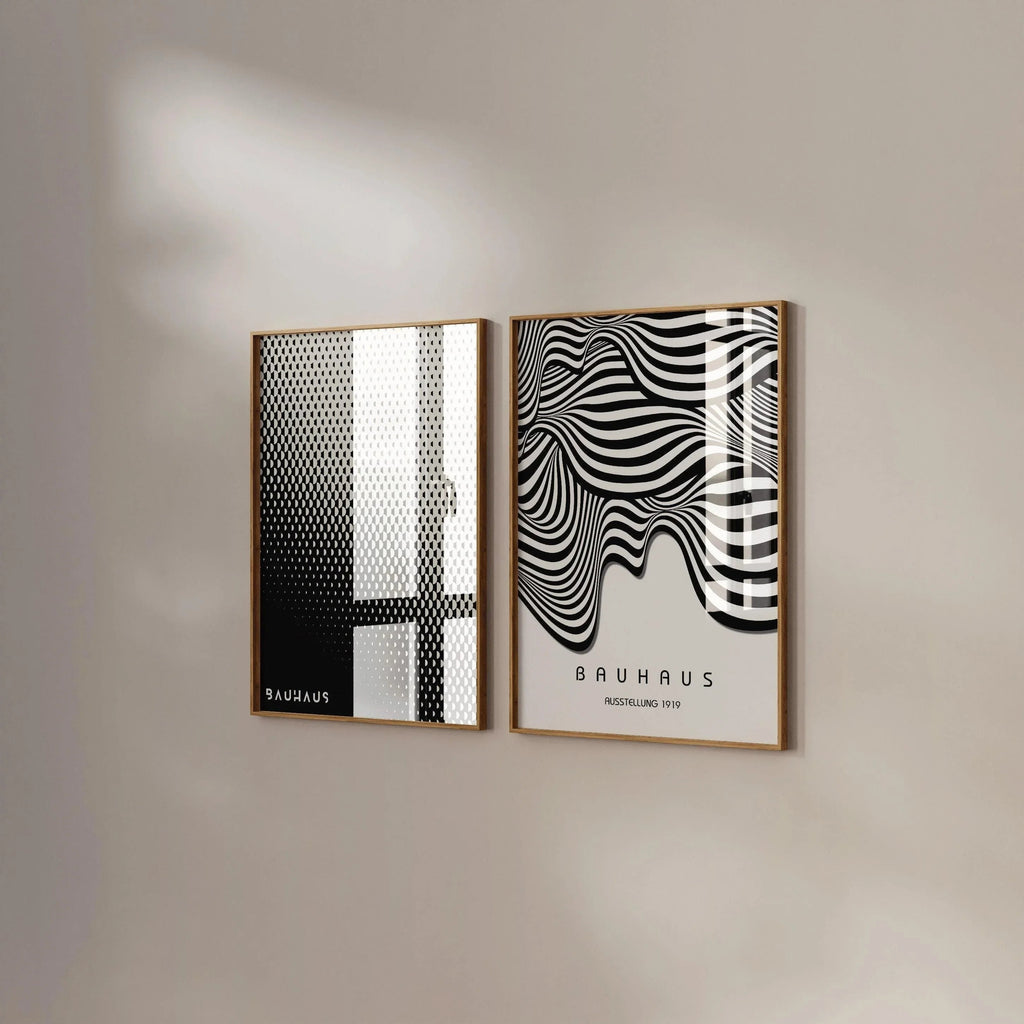 Ensemble d'affiches Bauhaus : Affiches modernes du milieu du XXe siècle en noir et blanc