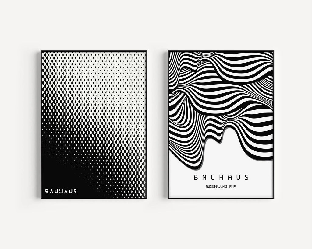 Ensemble d'affiches Bauhaus : Affiches modernes du milieu du XXe siècle en noir et blanc
