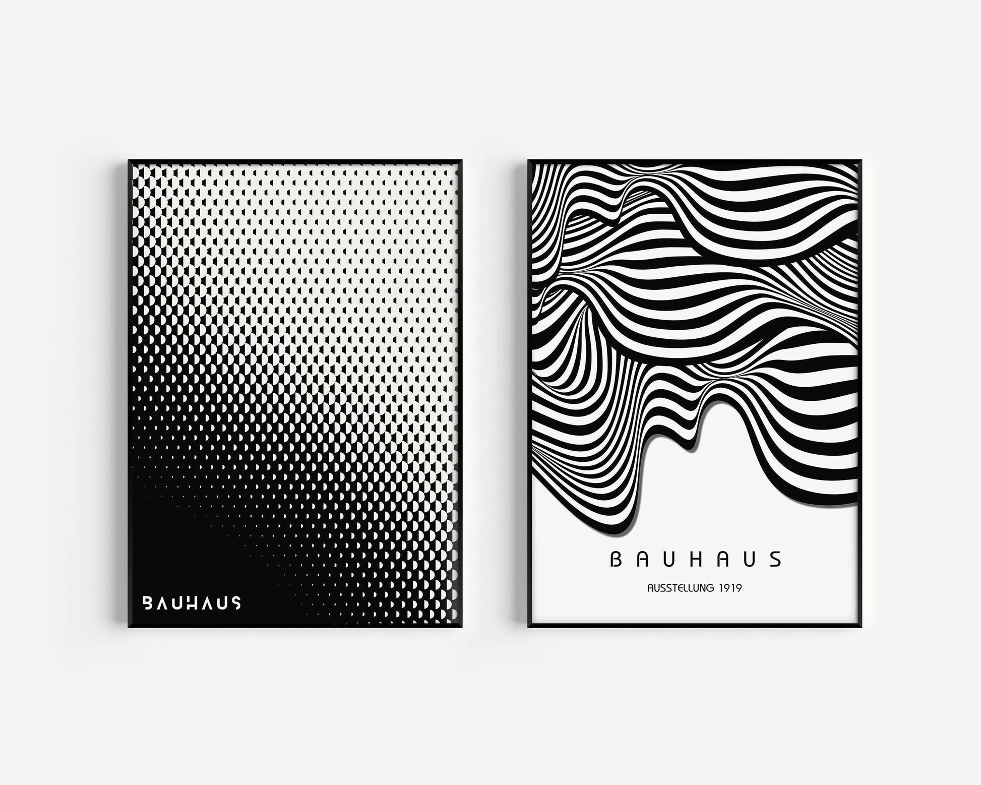 Ensemble d'affiches Bauhaus : Affiches modernes du milieu du XXe siècle en noir et blanc