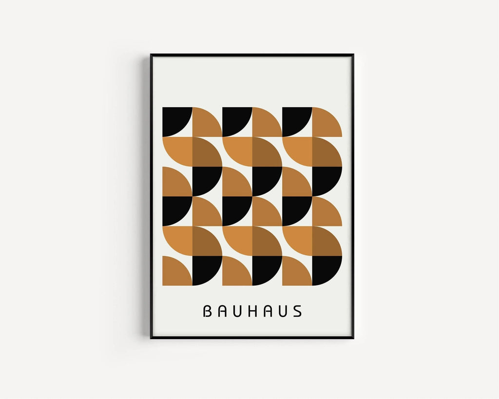 Estampes Bauhaus : Trio moderne du milieu du siècle, affiches géométriques brunes