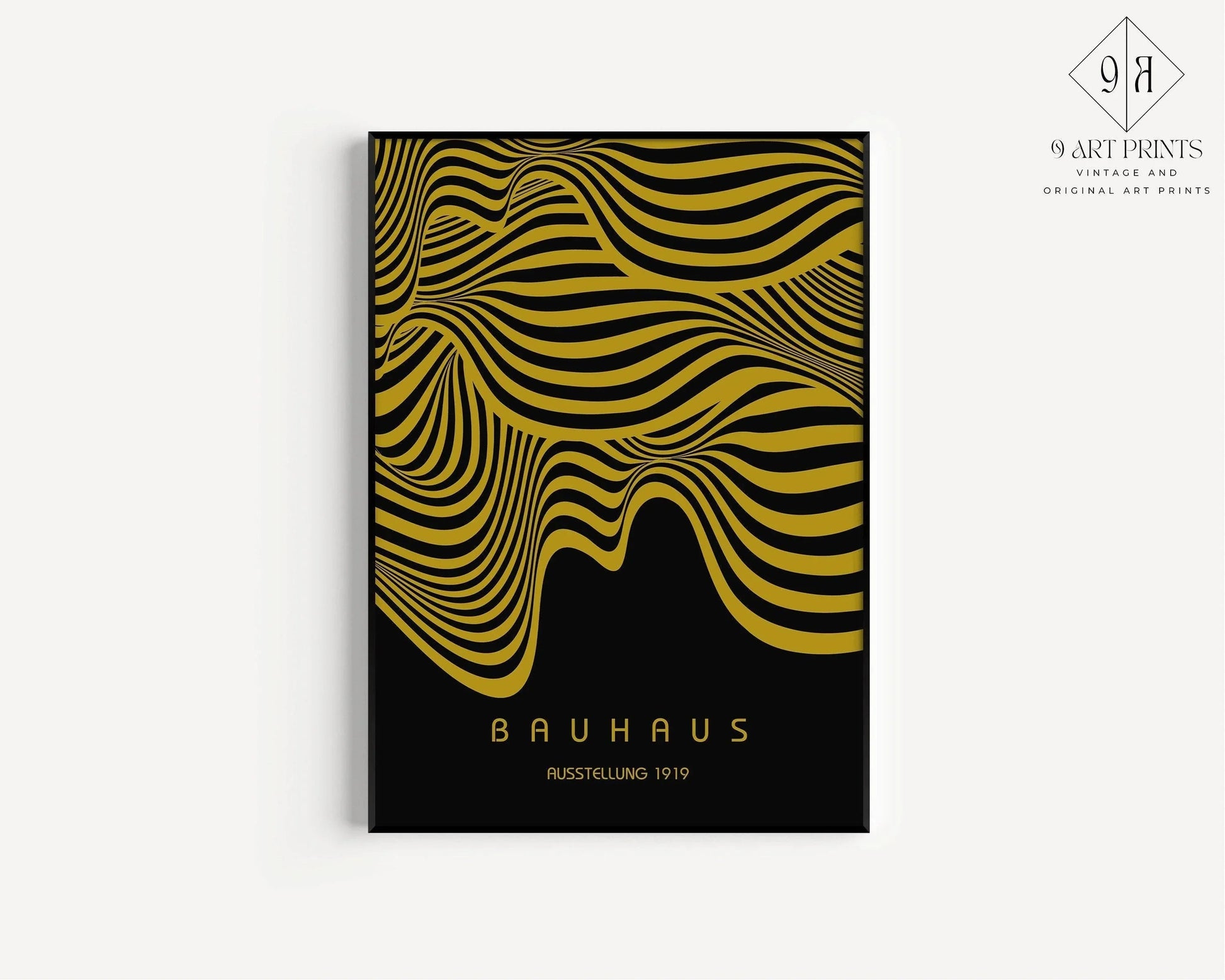 Exposition Bauhaus Noir et Or (Vagues) | Affiche vintage moderne du milieu du siècle (Disponible encadrée à la main ou non encadrée)